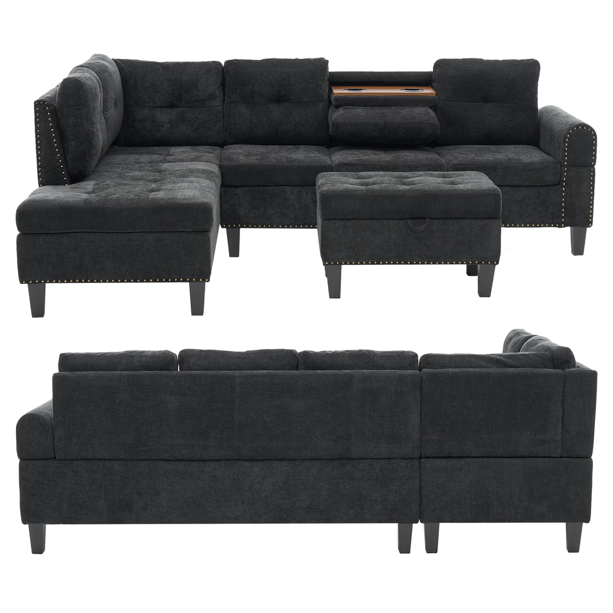 Trygoal L Shaped Couches for Living Room, Sectional Couch Living Room Furniture with Storage Ottoman, Modular Sectional Sofa with Movable Chaise for Apartment Office, Black Grey