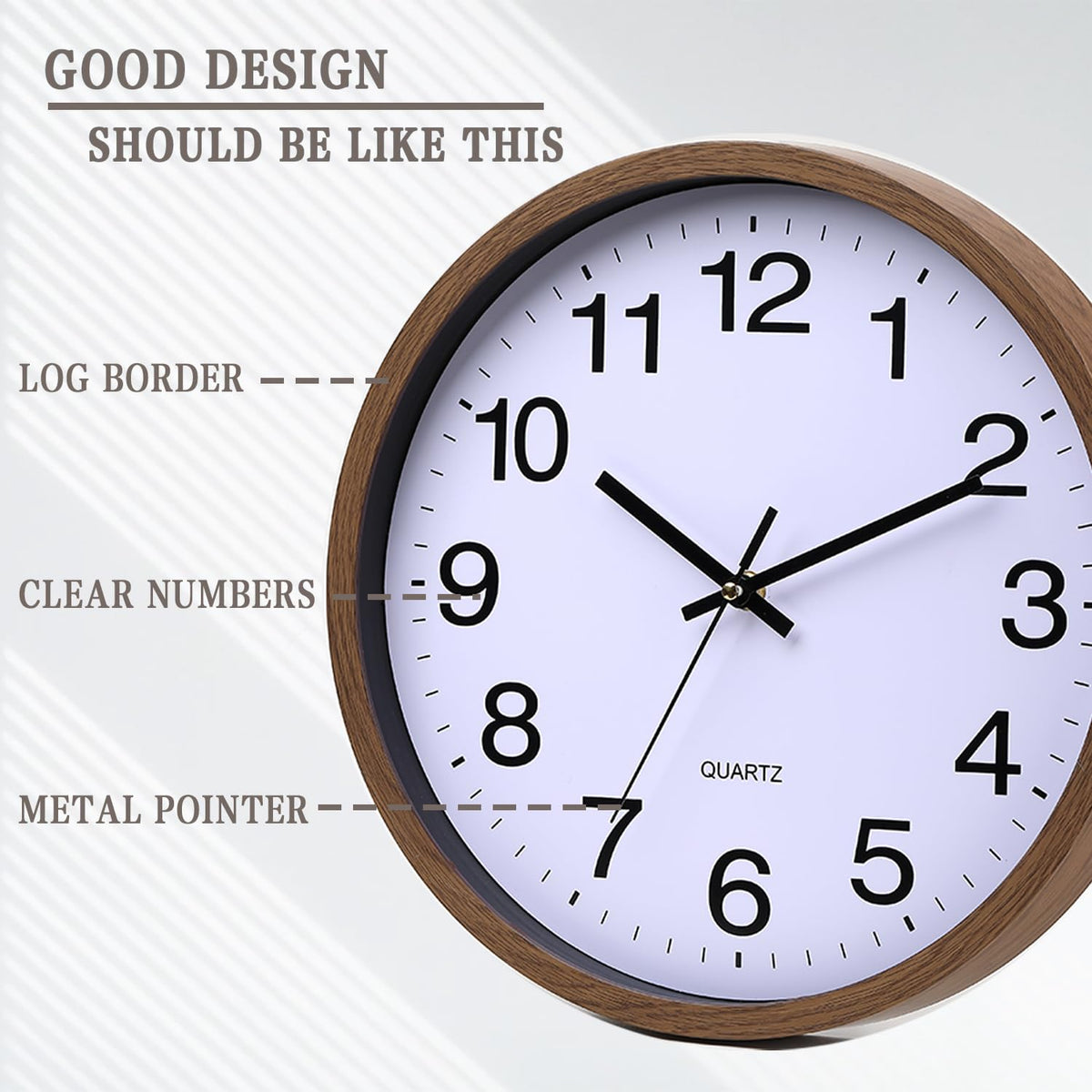 TOHOOYO Wall Clock 12 Inch Wooden Frame Glass Cover Non-Ticking Number Quartz Modern Quartz Design Decorative Bedroom Kitchen Office Classroom Dark Brown