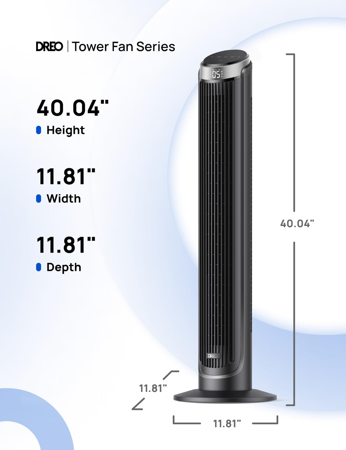 DREO Tower Fan for Bedroom, 90° Oscillating Fans that Blow Cold Air, 5 Speeds, 4 Modes with 26ft/s Velocity, 12H & 28dB Quiet Timer, Remote, Touch, 40" Standing Floor Fan for Home Office, Black
