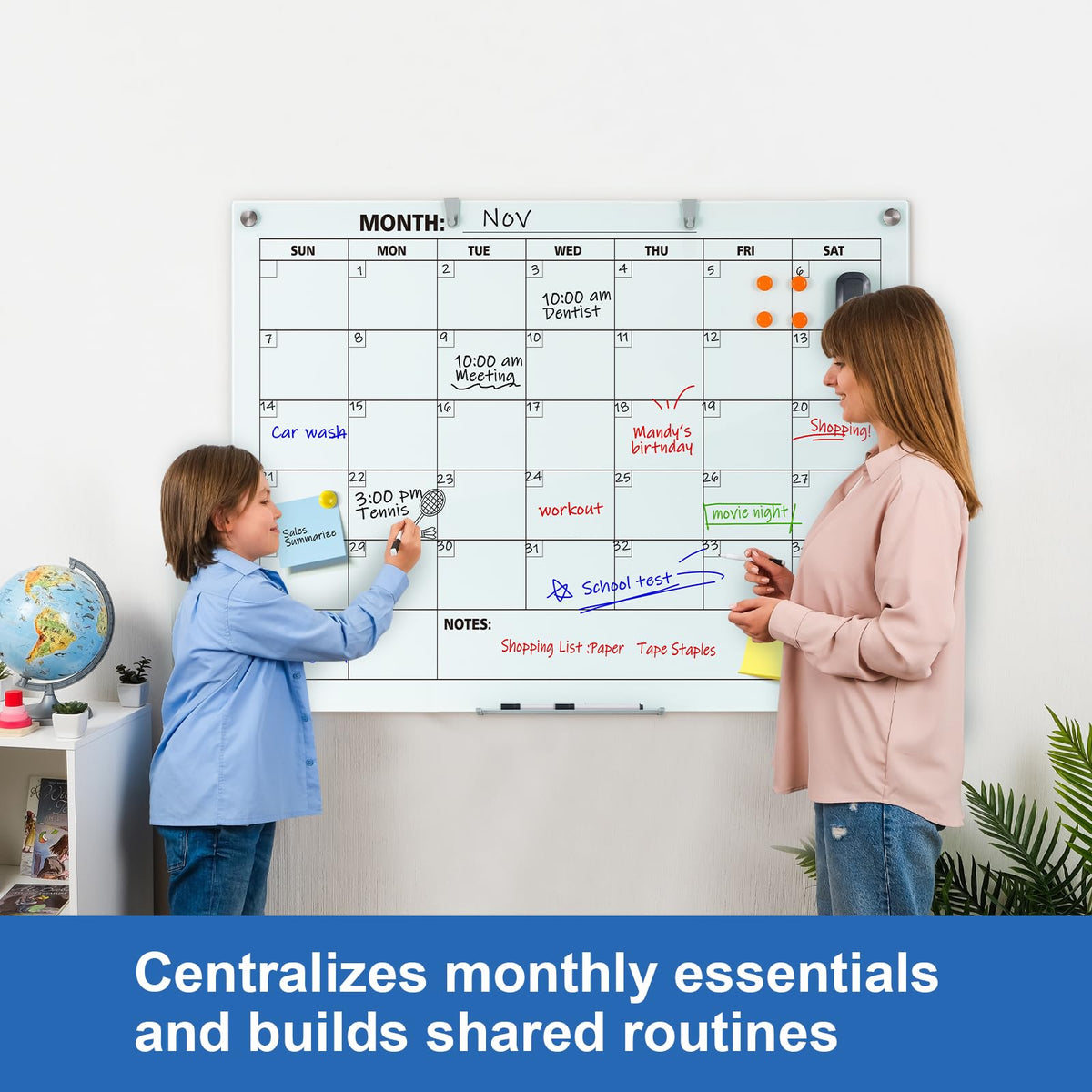 Glass Dry Erase Calendar for Wall, 48 x 36 Inches Magnetic Glass Monthly Calendar Whiteboard, 4' x 3' Frameless Planner Board for Office, Home, School