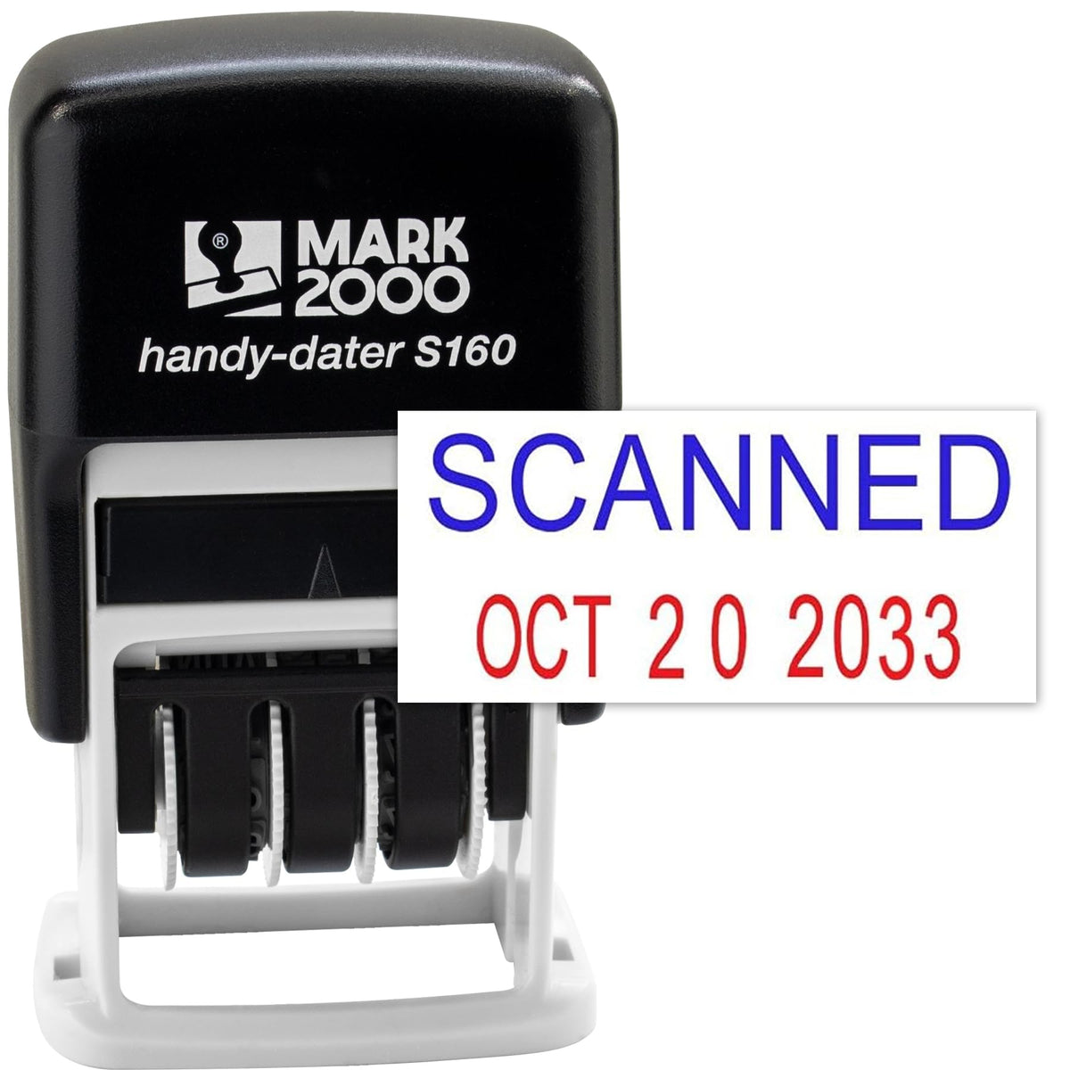 Mark 2000 Self-Inking Rubber Date Office Stamp with Scanned Phrase Blue Ink & Date RED Ink (Handy-Dater S160), 12-Year Band