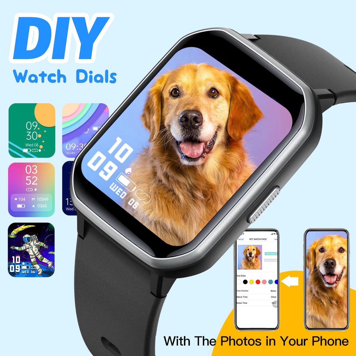 Kids Smart Watch for Girls,IP68 Waterproof Kids Fitness Tracker Watch with 1.5 Inch DIY Face,Heart Rate Sleep Monitor,19 Sport Modes,Calories Counter,Alarm Clock,Great Gifts for Children 6+ (Black)