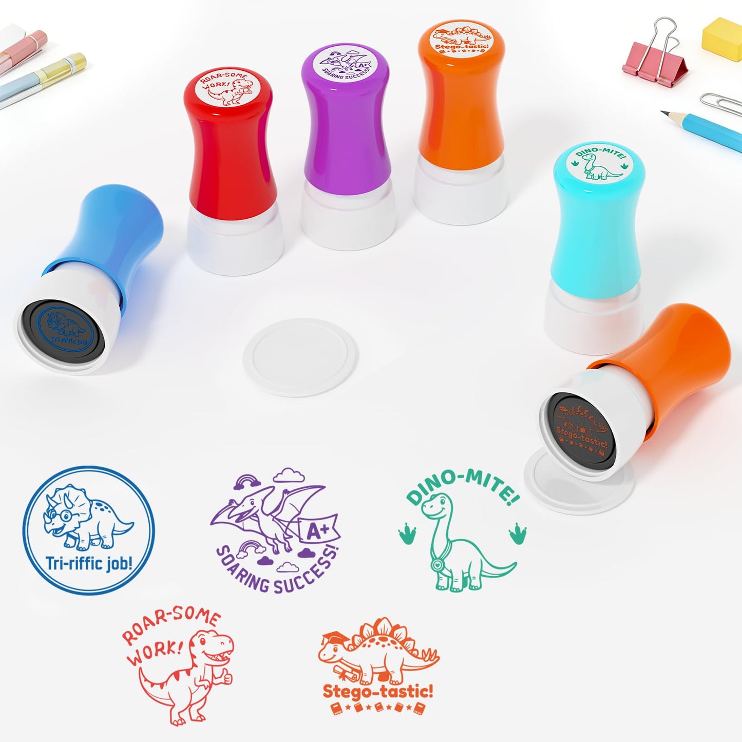 5 Pack Dinosaur Teachers Motivational Stamps-Teacher Stamps for Classroom for Grading Teacher Stamps Self Inking Stamp Stamps for Teachers Teacher Gifts