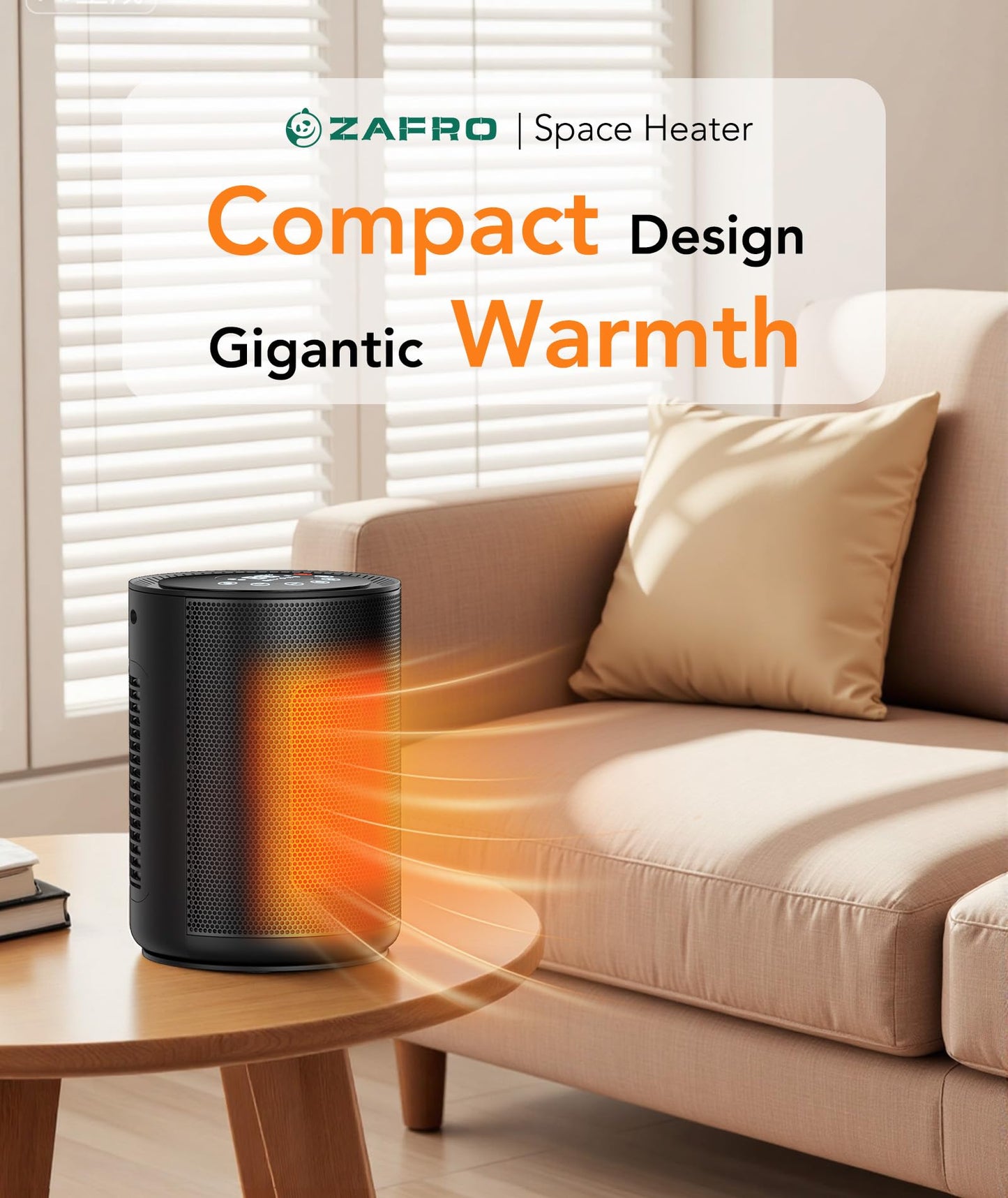 ZAFRO Space Heater for Indoor Use, Portable Electric Heaters with Digital Display and Remote, 2025 Upgraded, 24H Timer, 5 Mode, Thermostat, 1500W PTC Ceramic Fast Heat Safety for Home Office Bedroom
