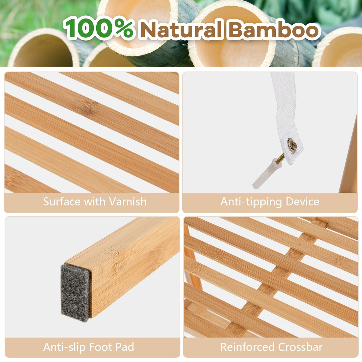 Giantex 4-Tier Bamboo Bookshelf, Multifunctional Storage Display Rack Shelves with Anti-Tipping Device, Natural Bamboo Ladder Shelf for Home Office Kitchen Bathroom