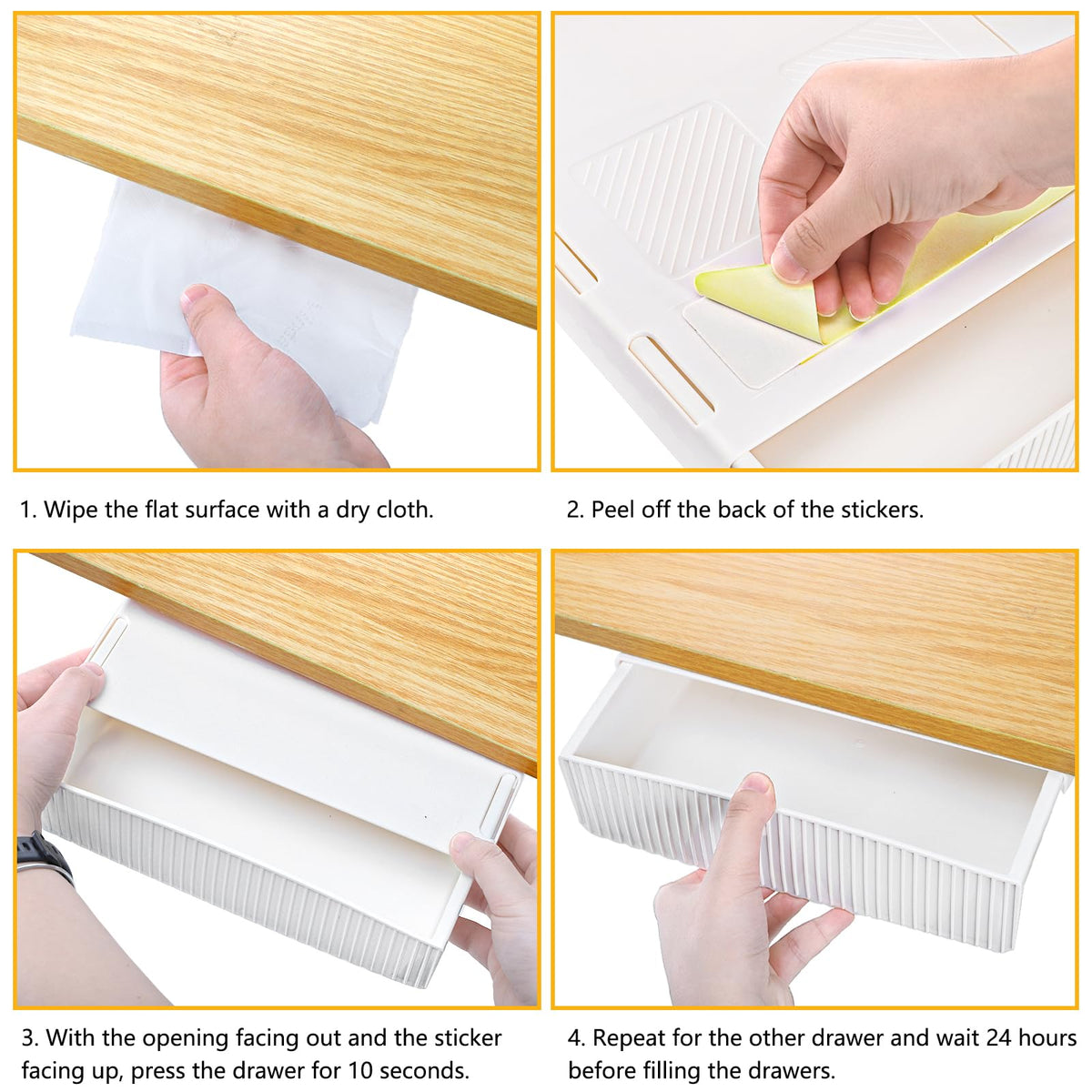 YOUEON 3 Pack Under Desk Drawer Slide Out, Self-Adhesive Under Table Drawer, Hidden Attachable Under Desk Storage Drawers, Stick on Drawers for Office, Home, School, White