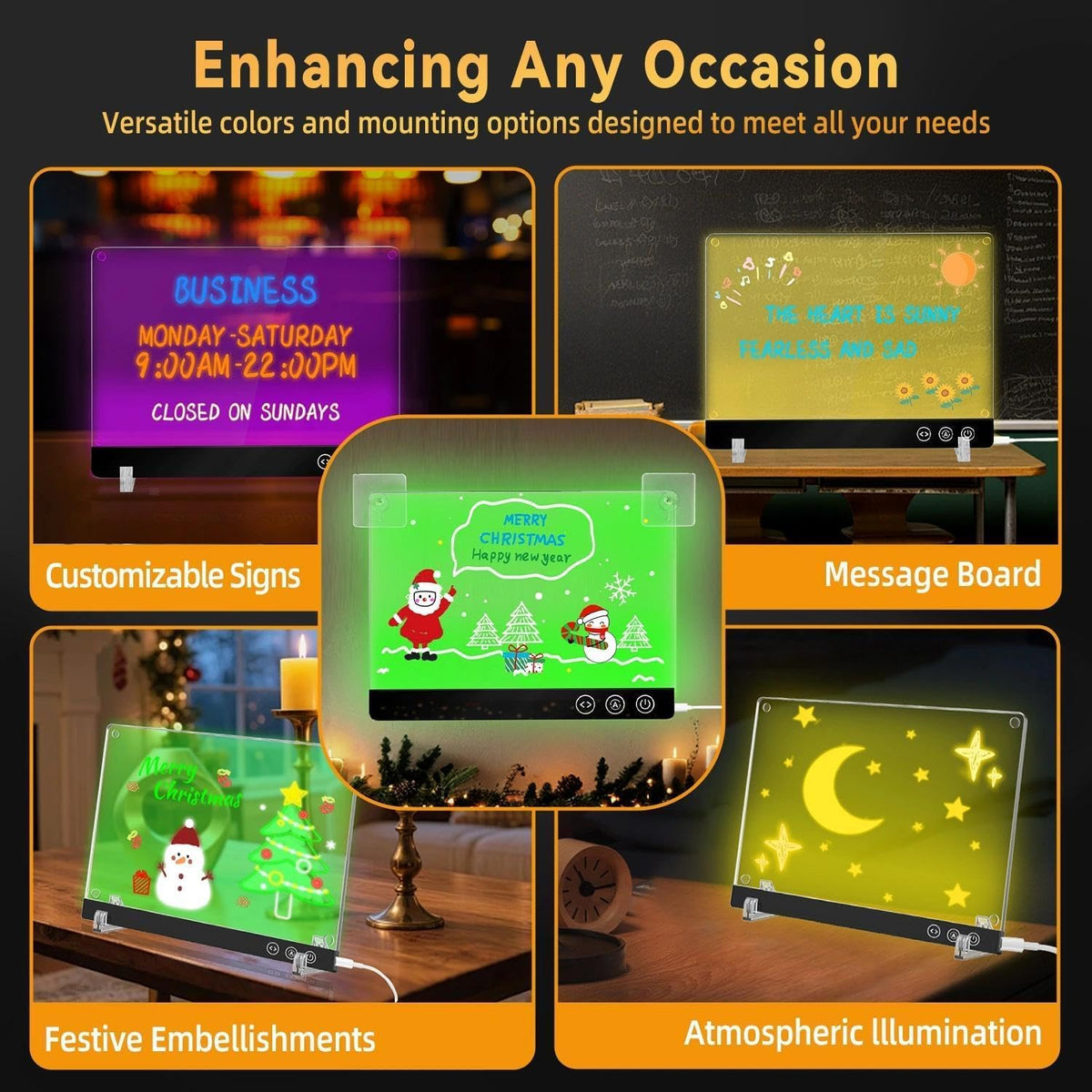 LED Magnetic Note Board with 11 Light Modes, 11.8"x7.9" Desktop Acrylic Dry Erase Board with Light, Magnetic Glowing Message Board with Stand & Hanging Chain, Professional Desktop Signage for Office