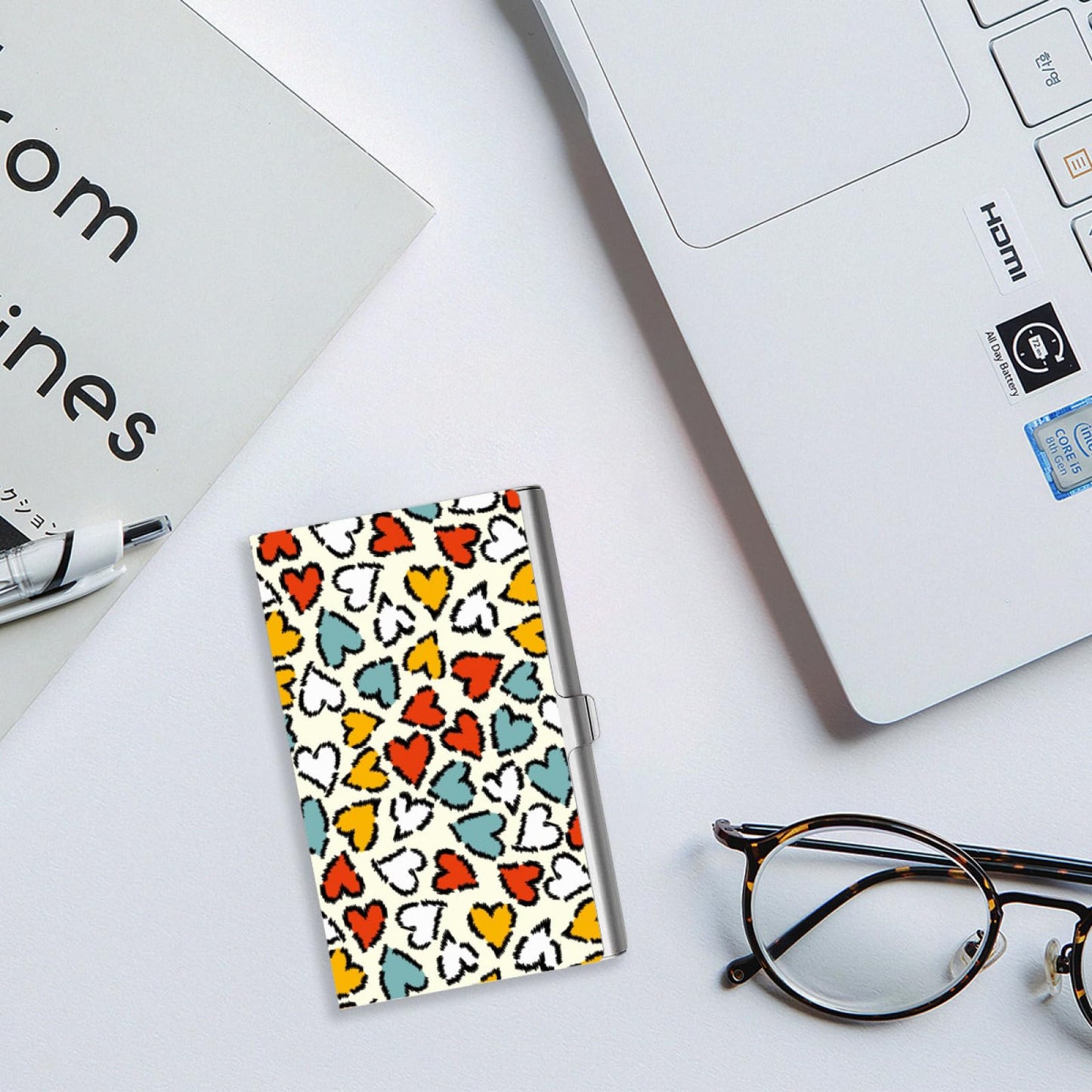 ENSFTF Sleek Metal Business Card Holder - Ultra-Thin Professional Card Case for Executives | Elegant Aluminum Design for Men & Women Heart Shape Pattern