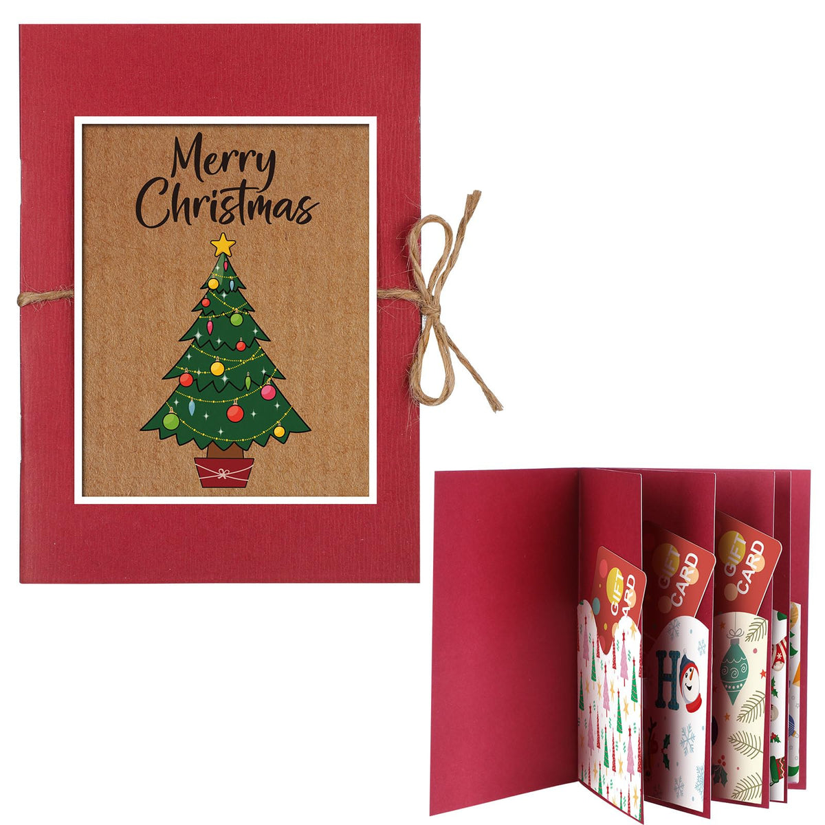 Engrowtic Christmas Gift Card Book 5 Slots Gift Postcard Sleeves Christmas Tree Money Holder Envelope Booklet for Cash Xmas Party Supplies for Teacher Office Employee Appreciation