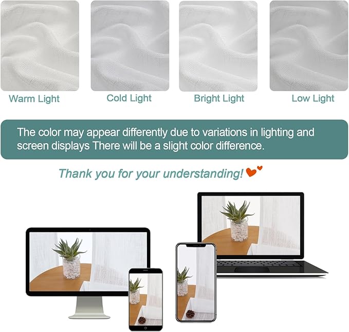 Chyhomenyc Extra Long White Semi Sheer Curtains 108 Inches Long 2 Panels Set