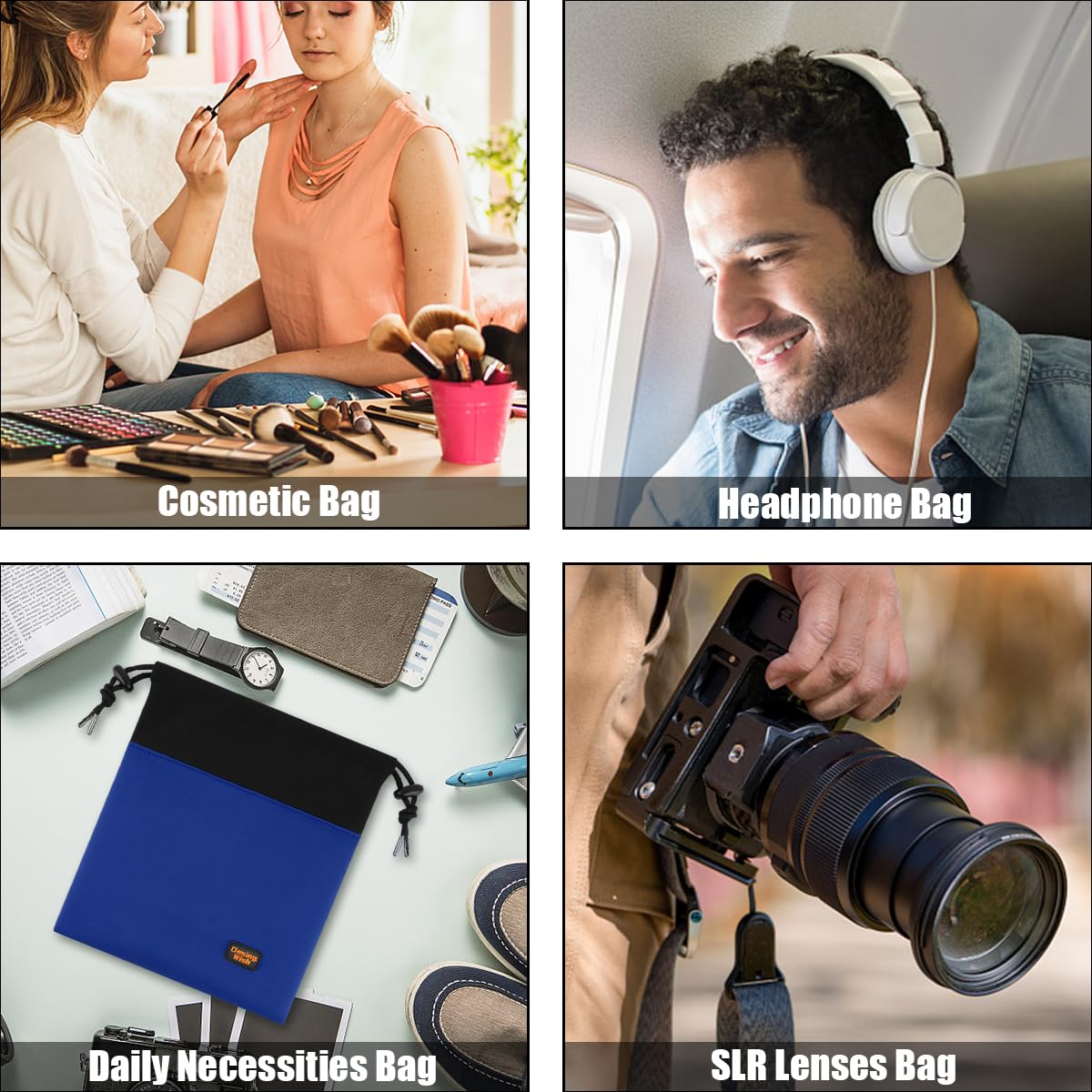 Desing Wish Lightweight Headphone Storage Bag, Portable Headset Carrying Pouch Headphone Case Bag Soft Travel Pouch for Over-Ear Headphones/Gaming Headsets/Neckband Earbuds (Large Blue)