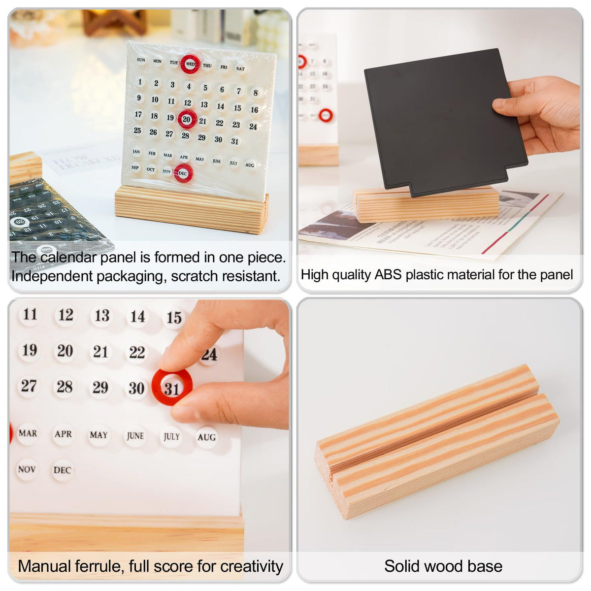 GDYOOSHOW Perpetual Calendar Desk Wood Calendar Stand Acrylic Calendar Desktop Decor for Livingroom Office Shop Bar Week Month Day Display(1pc white)