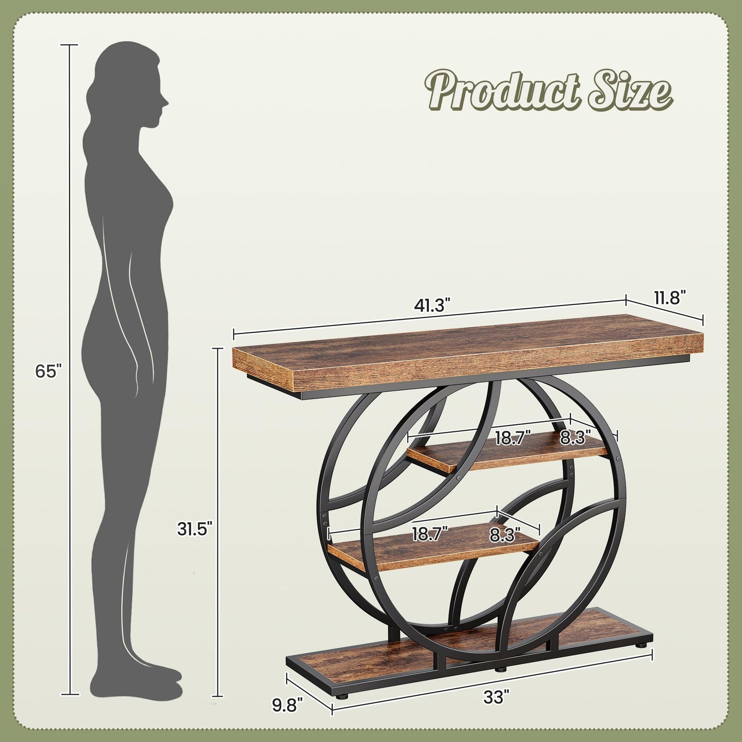 Huuger Modern Console Table, 41.3 Inch Sofa Table with Artistic Curved Metal Frame, Narrow Entryway Table for Hallway, Living Room, Behind Couch, Rustic Brown