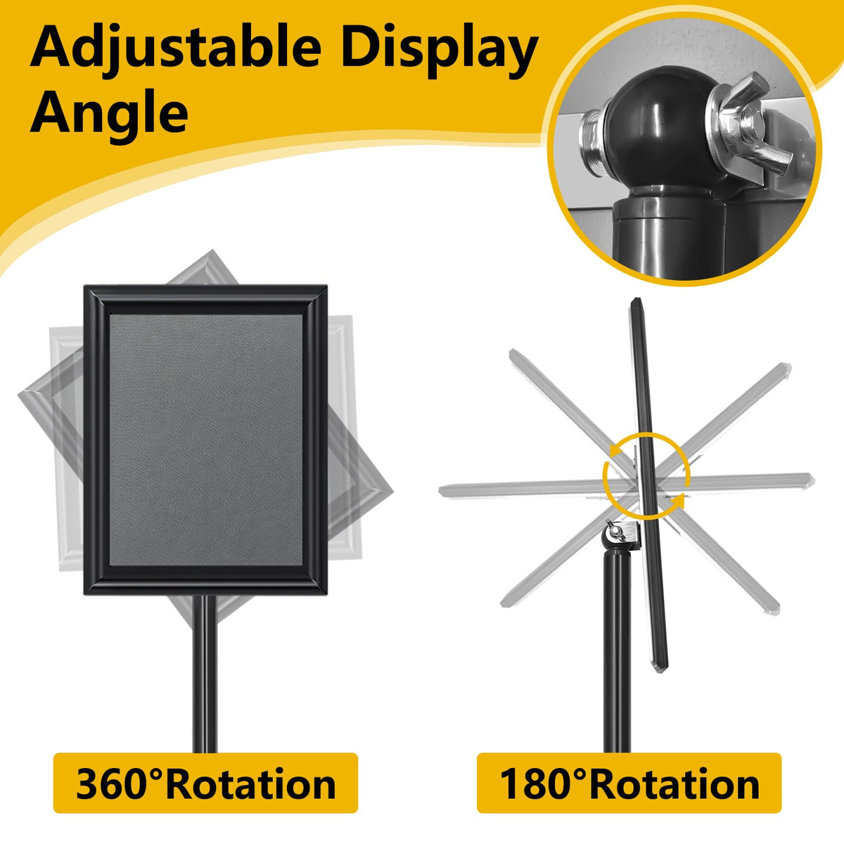 2 Pack Sign Holder Stand 8.5x11 Inch, Adjustable Sign Stand, Floor Standing Sign Holder, Snap-Open Frame Display, 360° Rotation Outdoor Indoor Poster or chalk board Display for advertising,Malls,Black