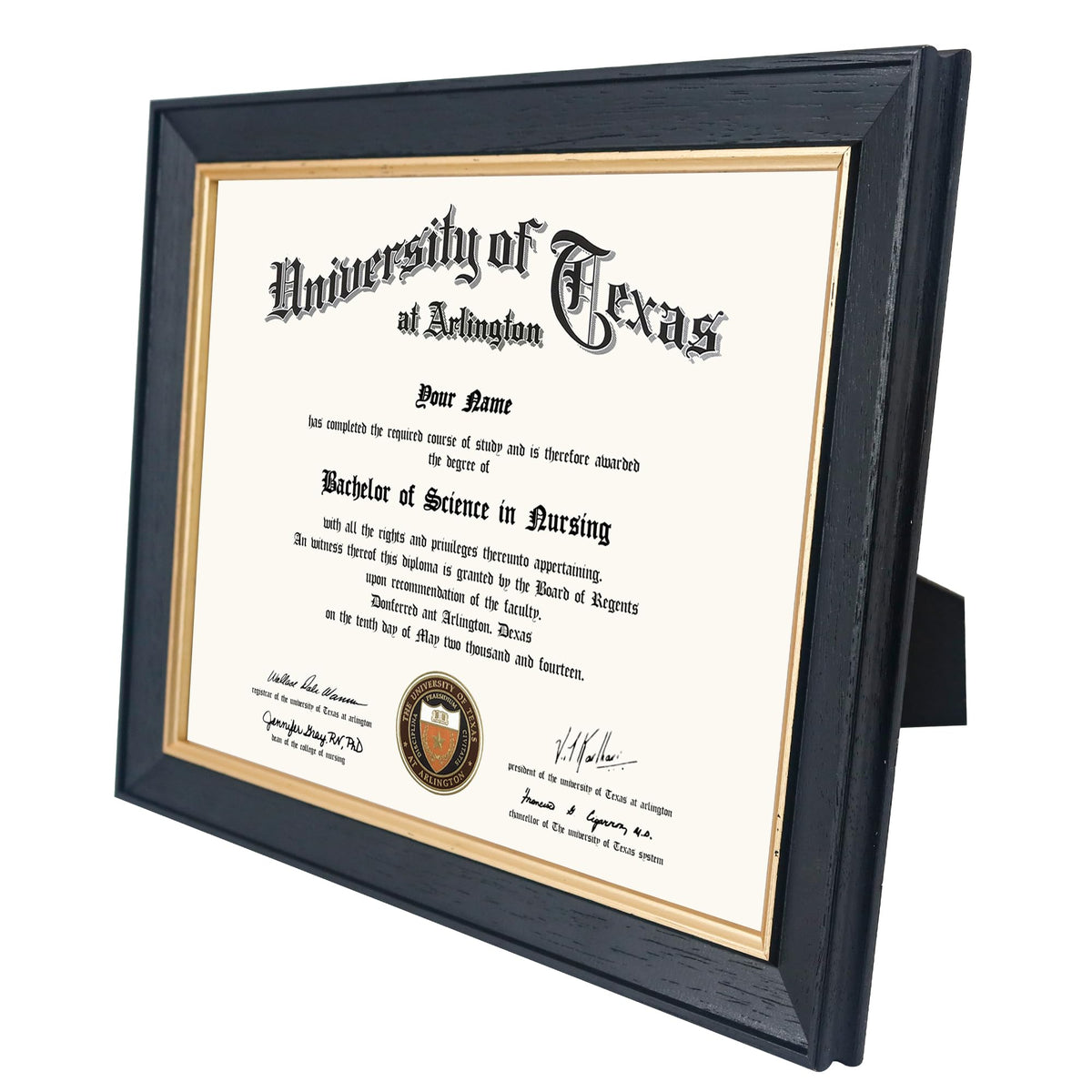 GMFrames 8.5x11 Wood Diploma Frame, Tempered Glass, Rustic Black Finish with Gold Trim