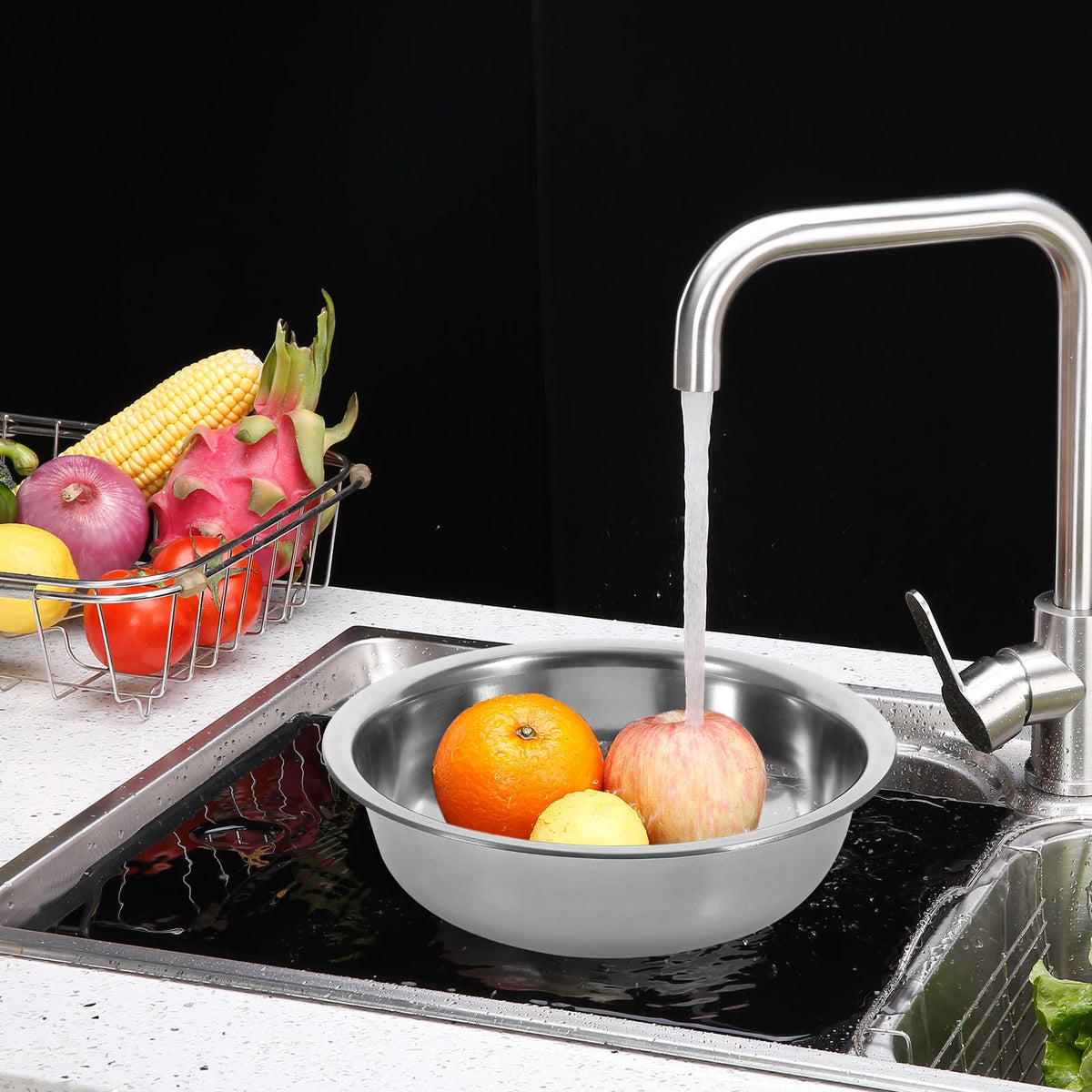 UPKOCH Stainless Steel Basin 10.62 Inch Multipurpose Kitchen Soup Bowl for Mixing Egg Beating Flour Vegetable Washing and Food Prep