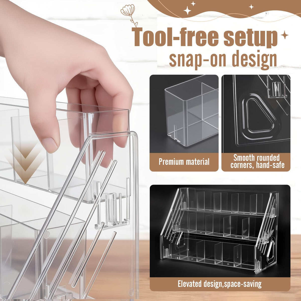 TrendTrust Acrylic Sticker Display Stand with Divided Pockets, Portable Bookmark Holder Tiered Display Stand, Clear Desk Organizer for Home, Retail or Craft Fair Use(15 Pockets, 3 Tier)