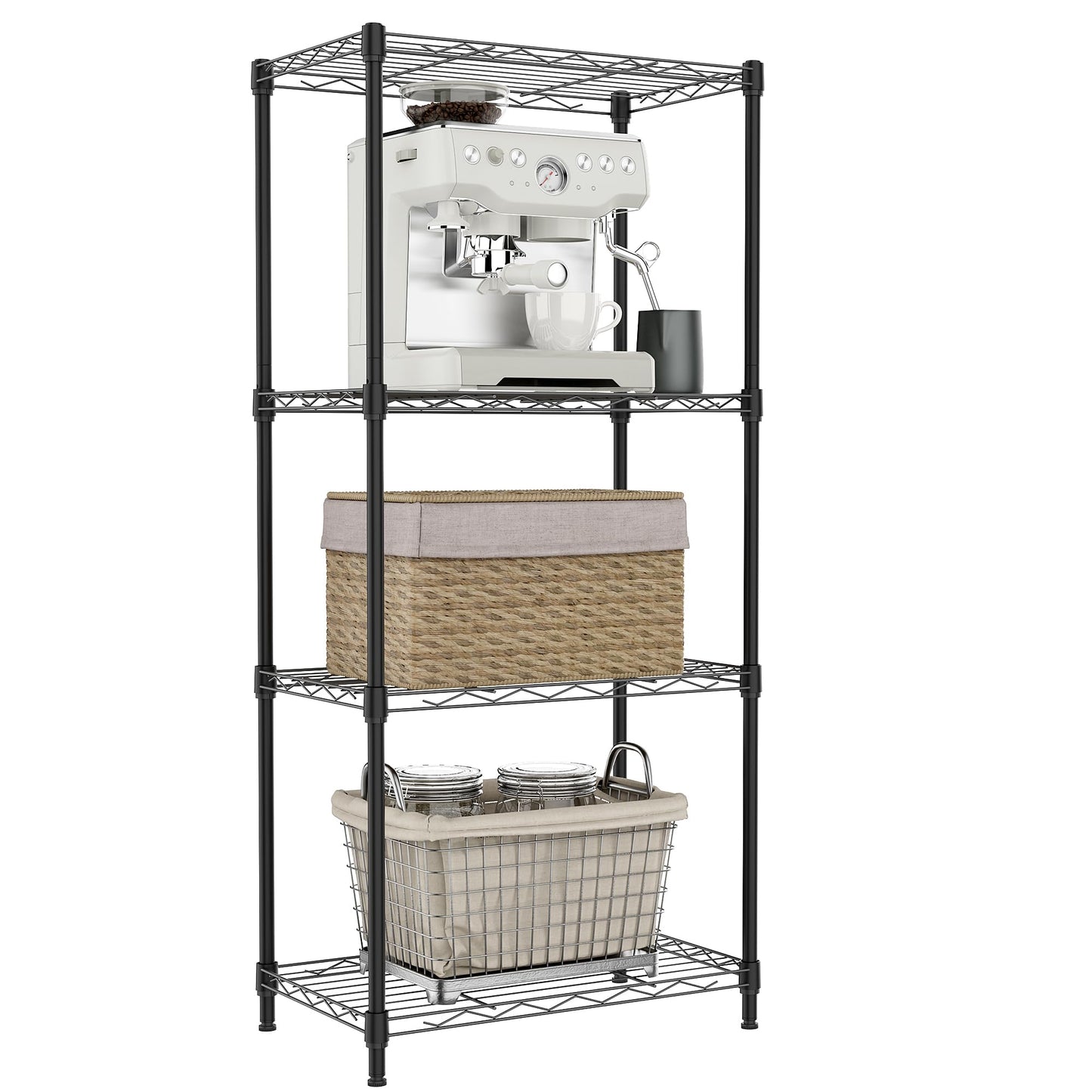 IZEUK 4 Tier Metal Wire Shelf Unit, Black Storage Rack Organizer for Kitchen, Bedroom, Living Room or Laundry Room, 17.7" W x 11.8" D x 41.9" H