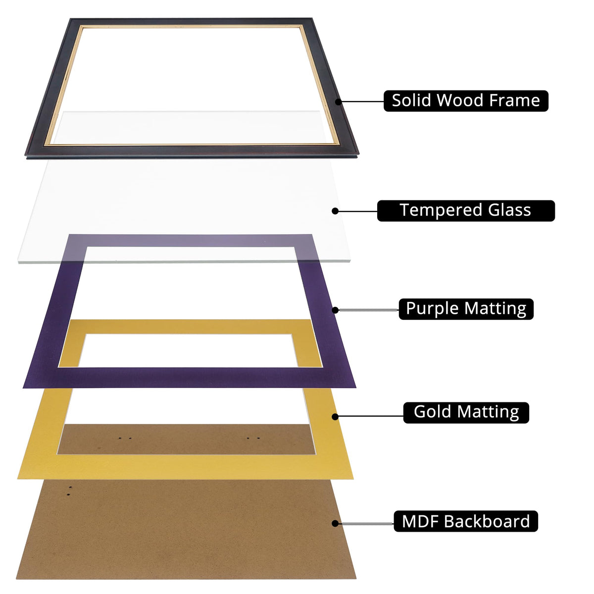 GMFrames 8.5x11 Wood Diploma Frame with Purple Mat or Display 11x14 Certificates without Mat,Tempered Glass,Deep Brown Finish with Gold Trim