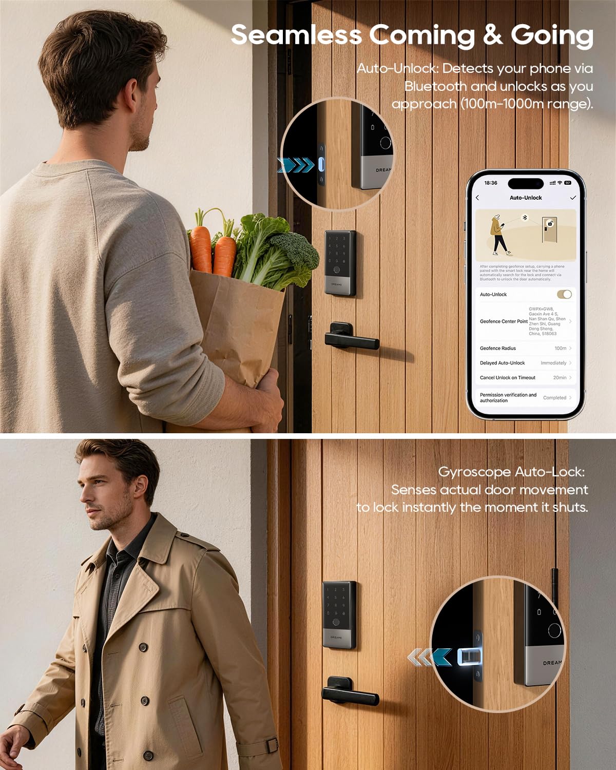 DREAME Wi-Fi Smart Door Lock for Front Door A10, Matter Over Thread, Works with Apple Home, Alexa, Google, AI Fingerprint Keyless Deadbolt Set, Geofencing Auto Unlock, BHMA Grade 2, IP65 Waterproof