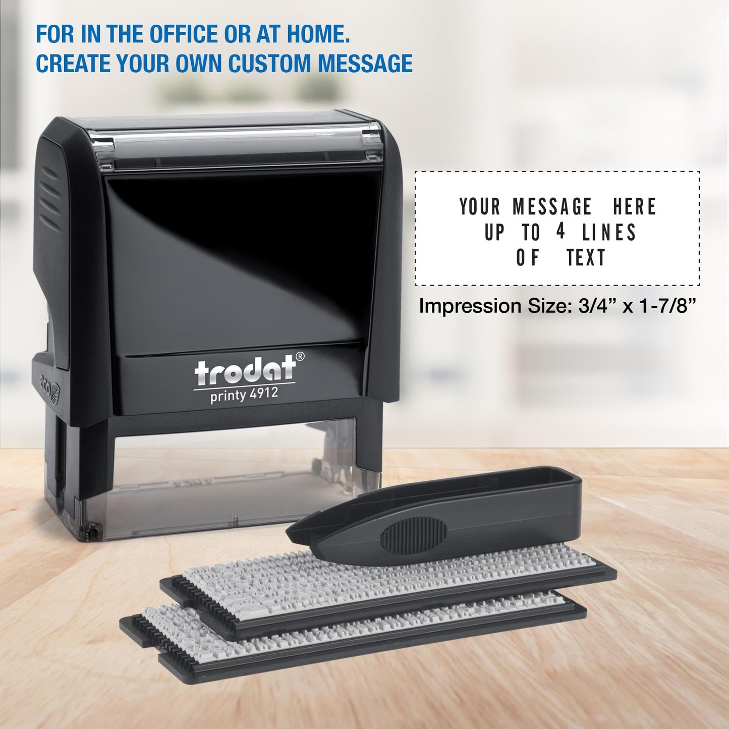 Trodat Printy 4912 Self Inking Do it Yourself (DIY) 4 line Personalized Custom Message or Address Stamp kit with Black Ink, Impression Size: 3/4” x 1-7/8” inch (Black)