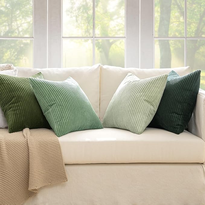 MIULEE Boho Farmhouse Sage Green Throw Pillow Covers 16x16 Inch Set of 4