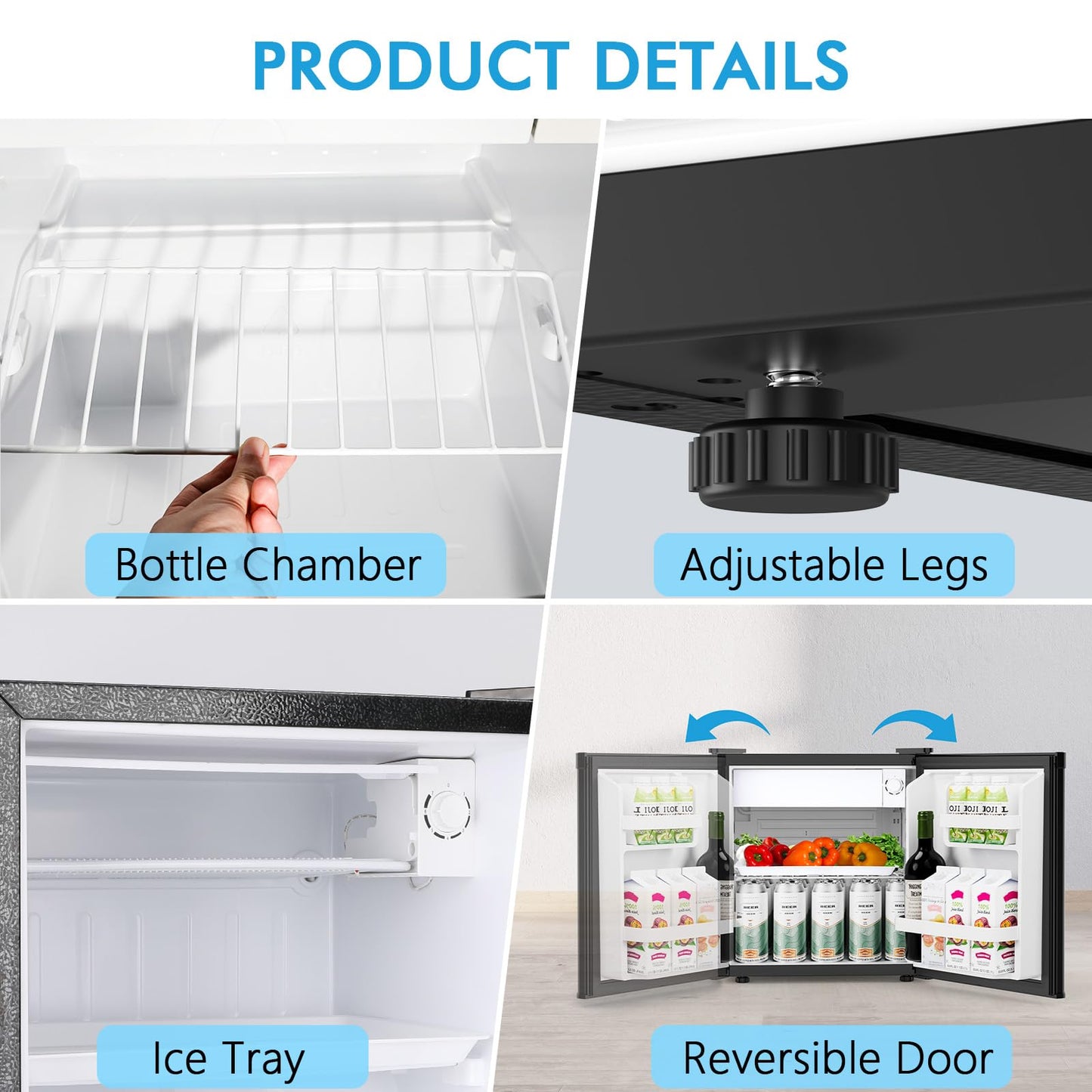 COWSAR 1.6 Cu.Ft Compact Fridge with Freezer, Refrigerator with 7 Temperature Settings, Energy-efficient Low Noise Small Refrigerator Suitable For Dorm, Office, Bar, RV, Bedroom, Commercial