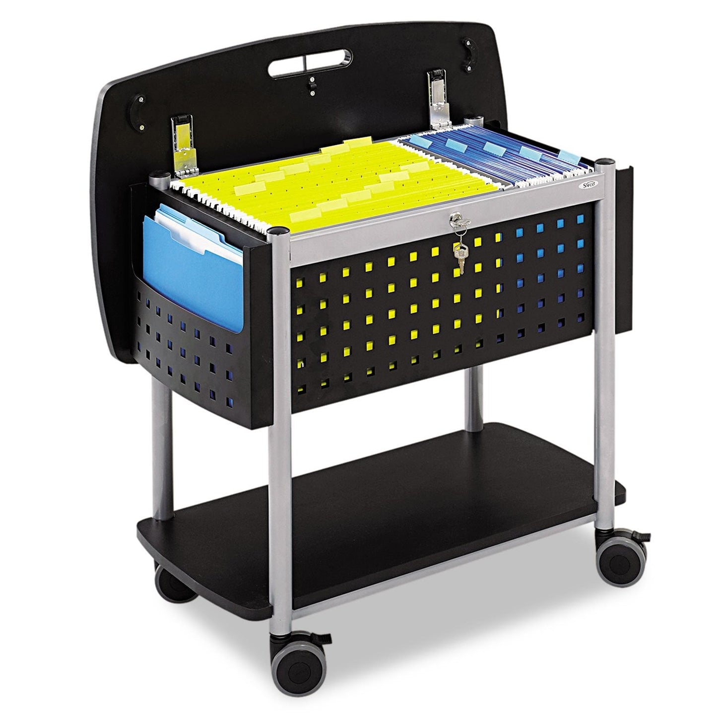 Safco Scoot Mobile File Cart with Work Surface, Fits Letter and Legal-Size Hanging Folders, Includes a Locking Lid & Key