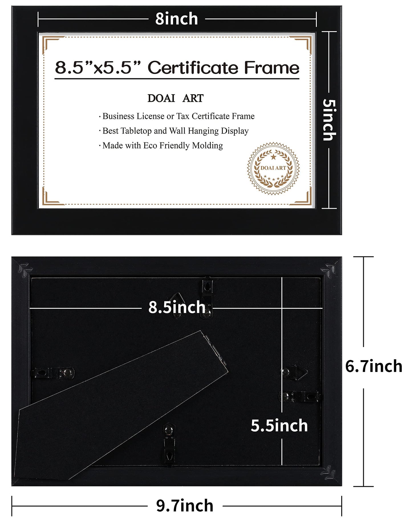 DOAI ART 8.5 x 5.5 Business License Frame Black, Professionals 5.5 x 8.5 Certificate Frames Fit Diploma, Document and Tax Certificate Self Standing with Wall Hangers