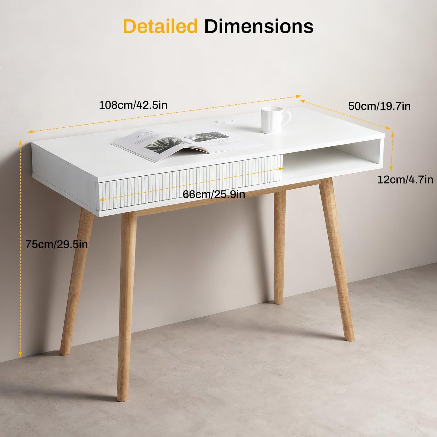 Artswish 42" Wood Modern Office Desk with Drawer, Simple Writing Desk for Home, White