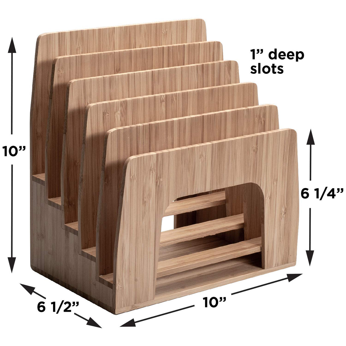 MobileVision Bamboo Desktop Inclined File Folder Organizer and Paper Tray, Upright Sections, Step Sorter, 5 Slots