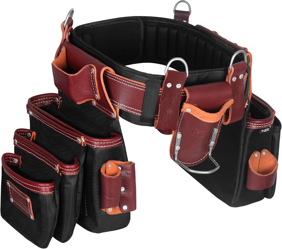 FUERI Professional Tool Belt With Bags Pouches for Men Nylon Leather Belts Carpenter Construction Electrician Framer Worker