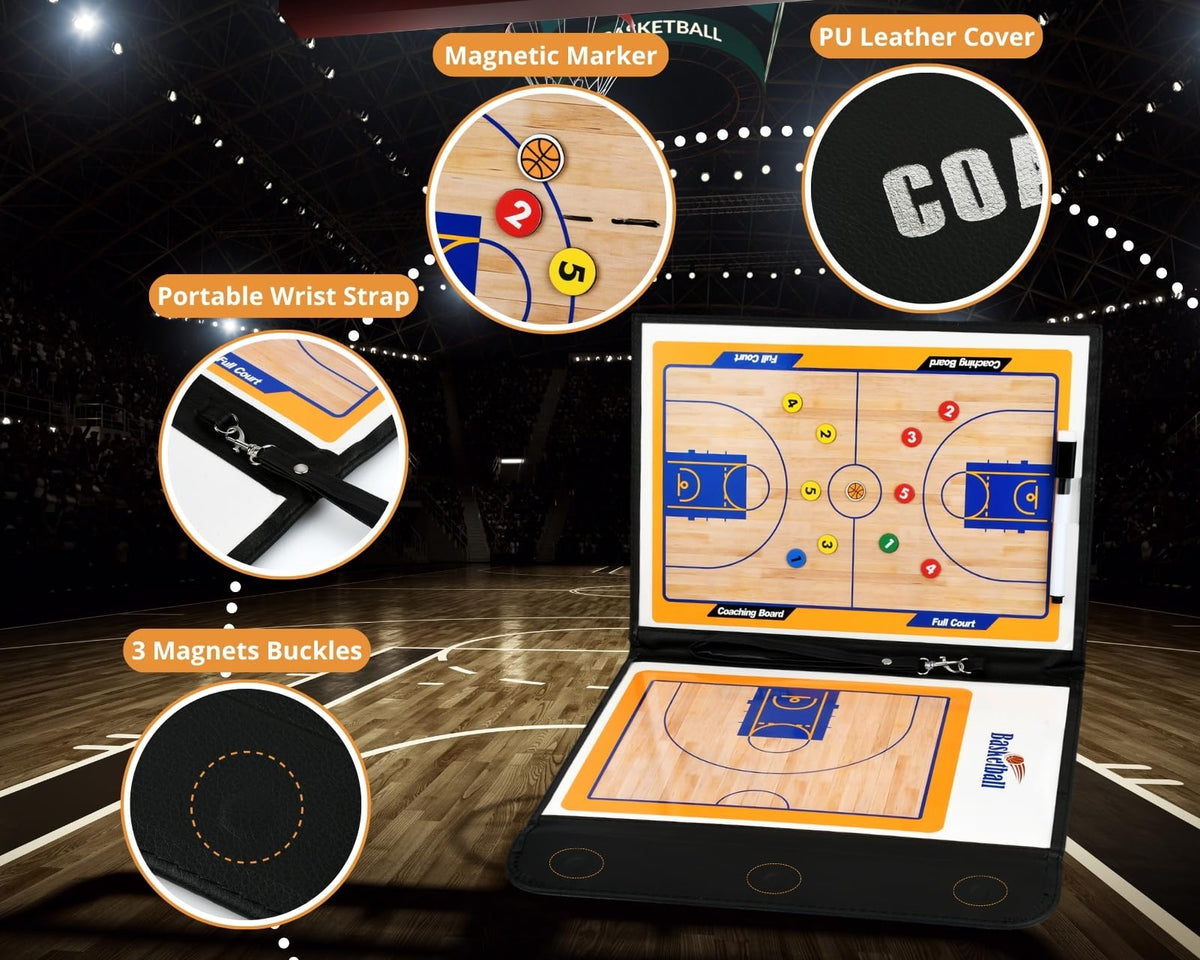 YCConcept Magnetic Basketball Coaching Board Coaches Clipboard Tactical Board Kit with Dry Erase Surface, Portable Strategy Coach Board
