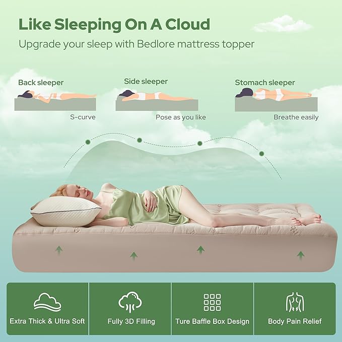 BEDLORE California King Mattress Topper Viscose Derived from Bamboo, Thick