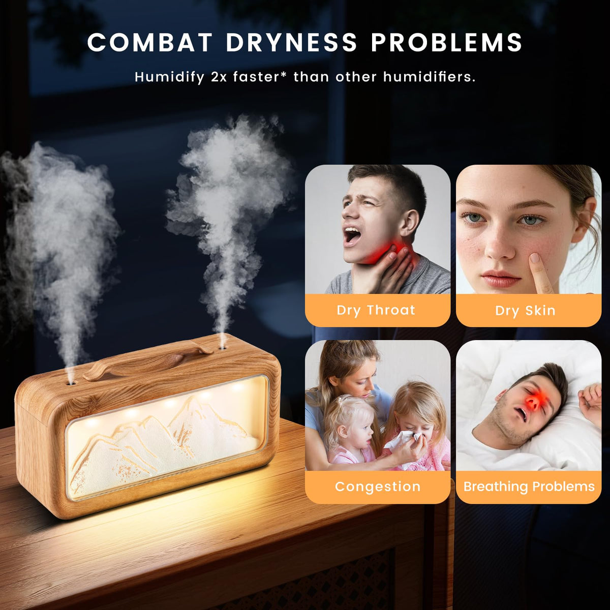 HEEYCEM Humidifiers for Bedroom, 600ml Cool Mist Humidifier with Night Light, 23dB Quiet Operation, Mini Baby Humidifier,for Bedroom, Nursery, Office, Plants(Wood Grain）