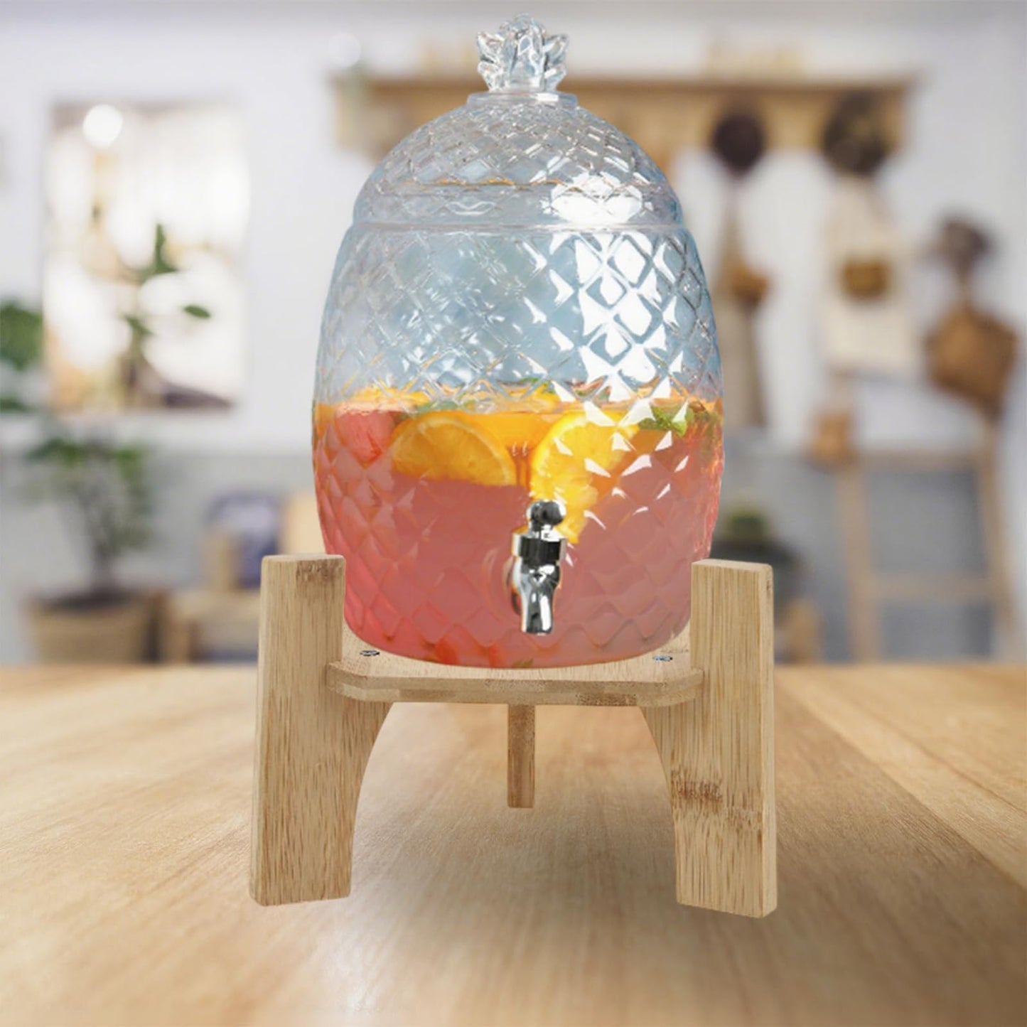 Drink Dispenser Stand,Fit Max 6.5 Inch Diameter, Wooden Frame with Screwdriver and Beverage Labels, Easy to Assemble, Multi-Purpose