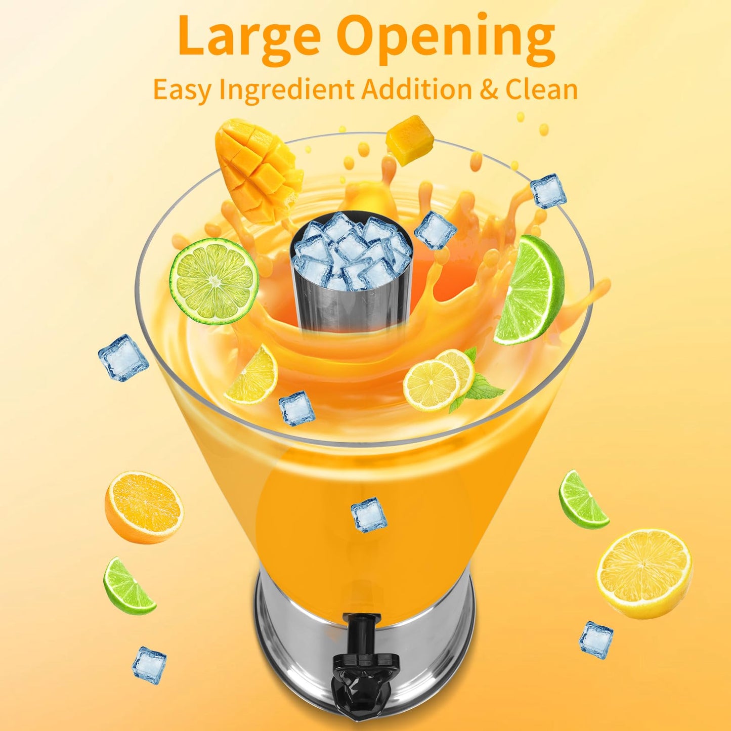 Hijolla Beverage Dispenser With Stand, Iced Beverage Drink Dispenser, Stainless Steel Water Jar with Ice Container, Lemonade Drink Jar Jug For Buffet, Parties, Clear Acrylic, 2-GALLONS 8-L