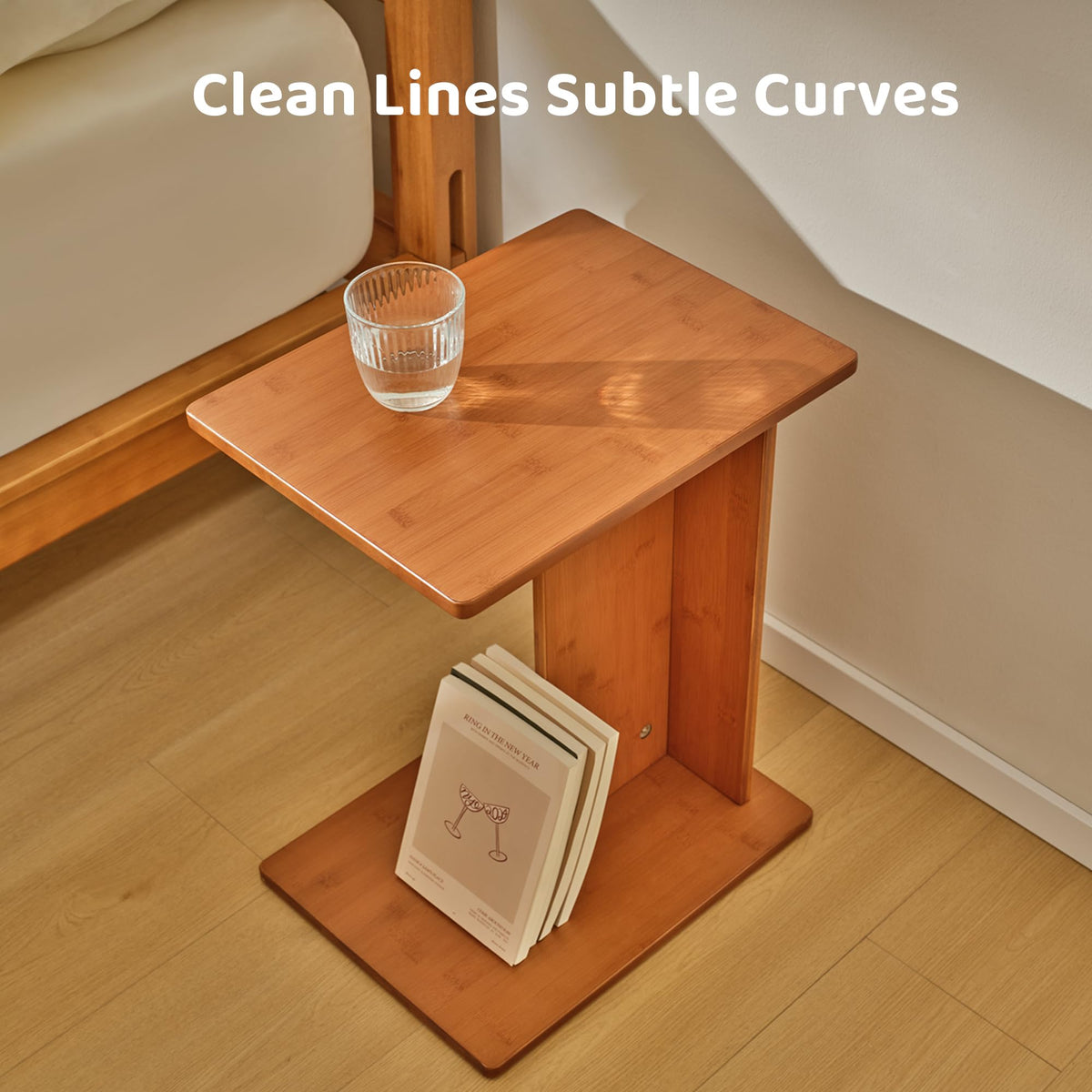 RECCI Solid Bamboo C-Shaped End Table Set of 2 for Couch and Sofa, Sustainable Mid-Century Modern Wood Side Table for Living Room or Bedroom, Easy Assembly C Table Nightstand (Walnut)