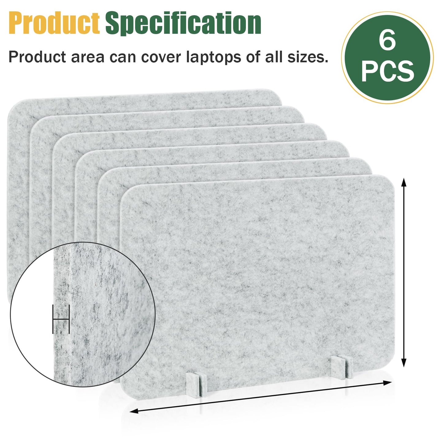 Eorbow 6 Pack Acoustic Desk Privacy Panel, 24" x 16" Freestanding Desk Dividers, Noise Reducing Table Partition with Support Feet, Stand Up Sound Proof Pad for Office Classroom Home