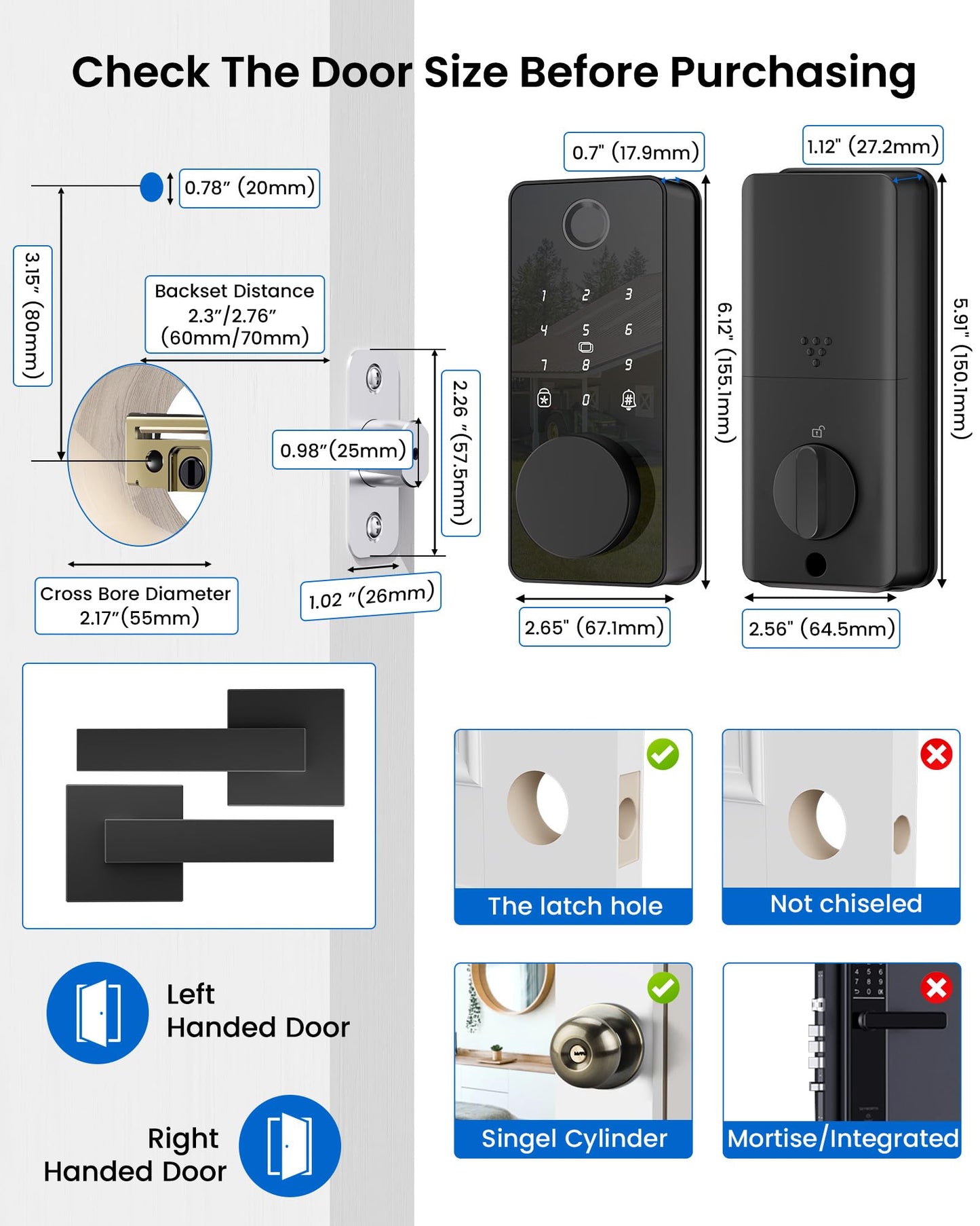 IBLOG Smart Deadbolt Lock with 2 Handle Set, 5-in-1 Keyless Entry Door Lock with Fingerprint, APP Control, Auto Lock, IP54 Waterproof, Temporary Passcode for Front Door