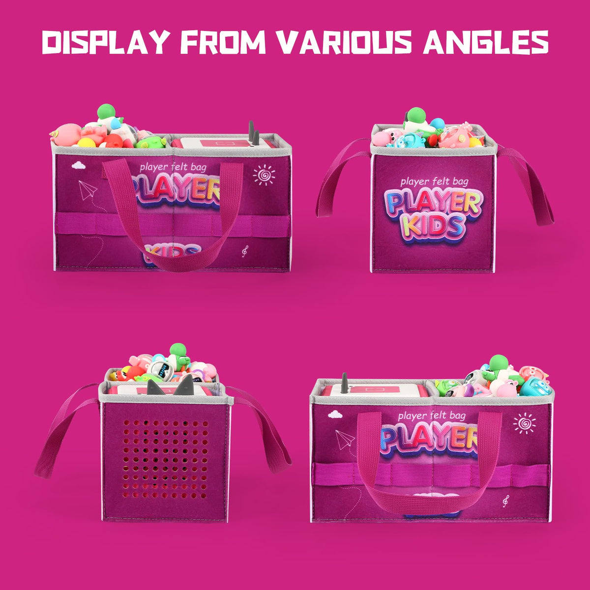 Carrying Case for Tonies Starter Set & Storage Bag for Tonies Figurine, Outdoor Hand Bag for Tonies Audio Player and Dolls Musical Toy Folding Bag for Kids Toniebox 2 Accessories (Purple Pattern)