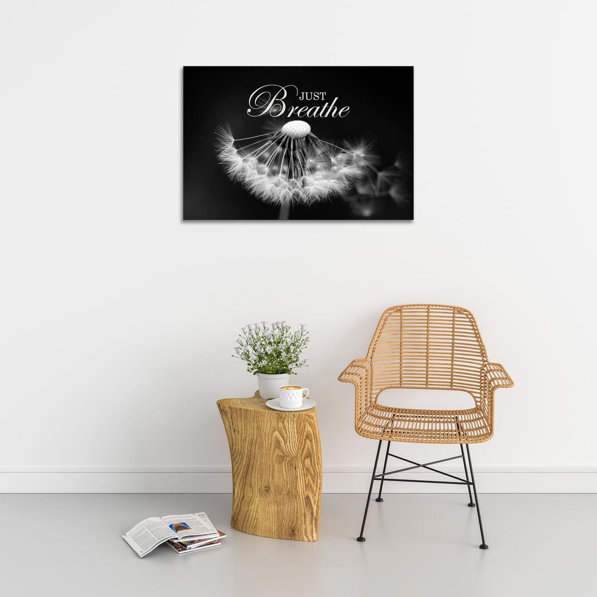 SKASNFAI Zen Wall Art Just Breathe Canvas Picture Positive Inspirational Dandelion Framed Artwork Poster Mental Health Office Pictures Wall Decor for Bathroom (12L x 16W)