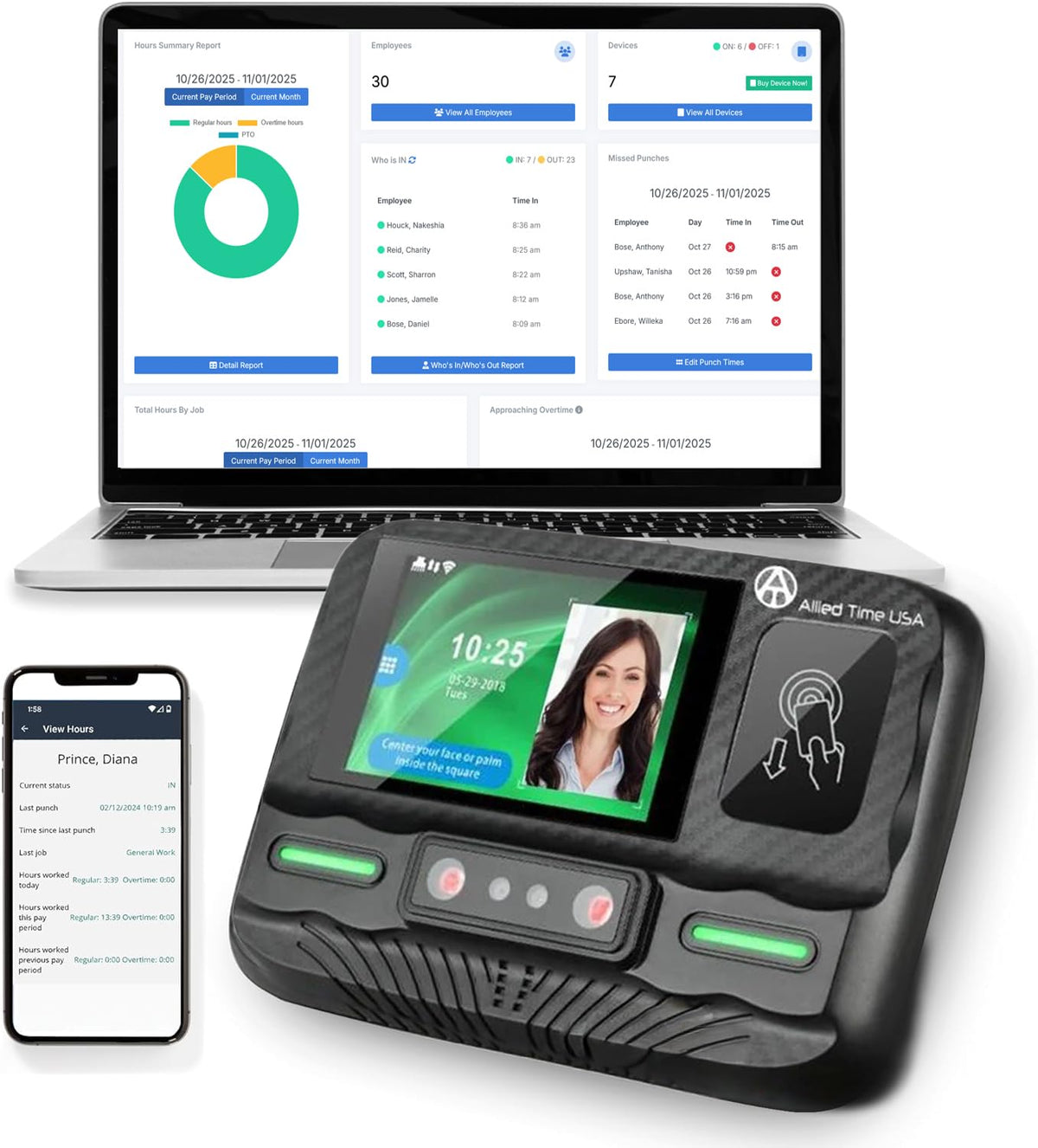 Badge + Face + Palm scan time Clock with Online Reporting (Model #CB4100)
