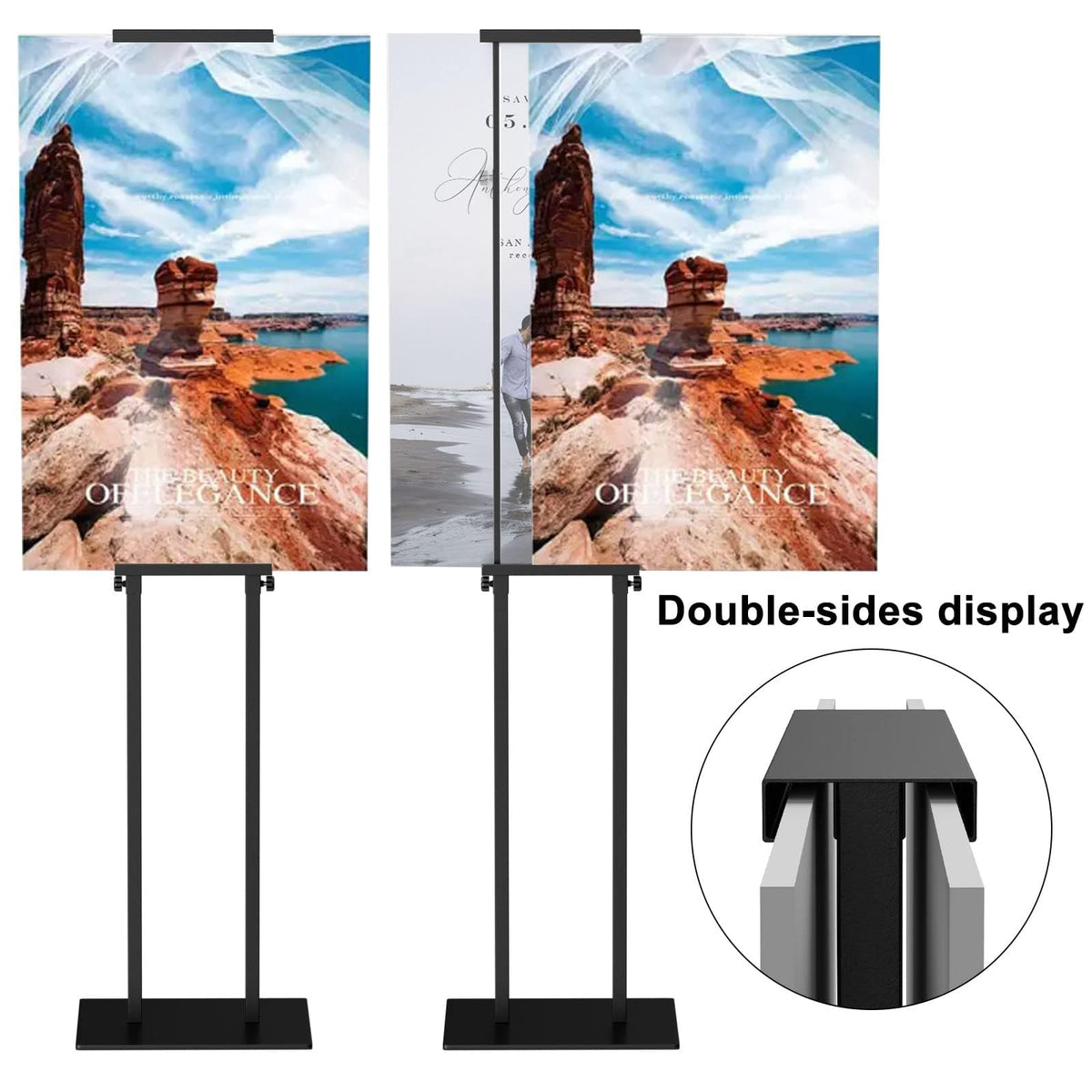 KOOV Poster Stand for Display, Sign Holder Floor Stand, Double Sided Banner Stand with Non-Slip Base, Heavy Duty 75“ Height Adjustable Standing Sign Holder for Board Foam (Double-Pole Sign Stand, 1pack)
