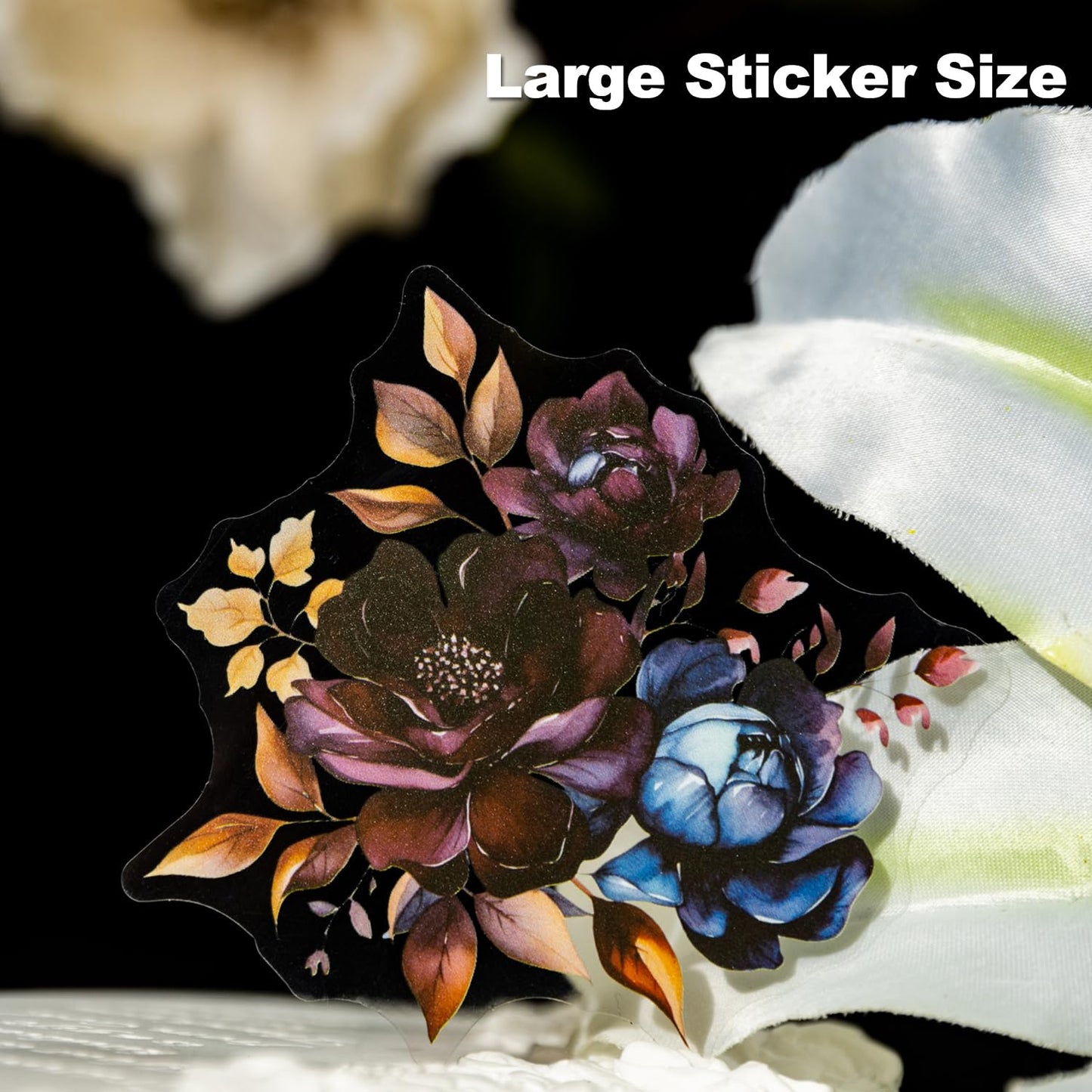 AuriicLeaf Blooming in the Dark Night PET Stickers, 120 Pcs Gothic Dark Floral Stickers for Scrapbooking, Journaling, Collage Supplies, and DIY Crafts