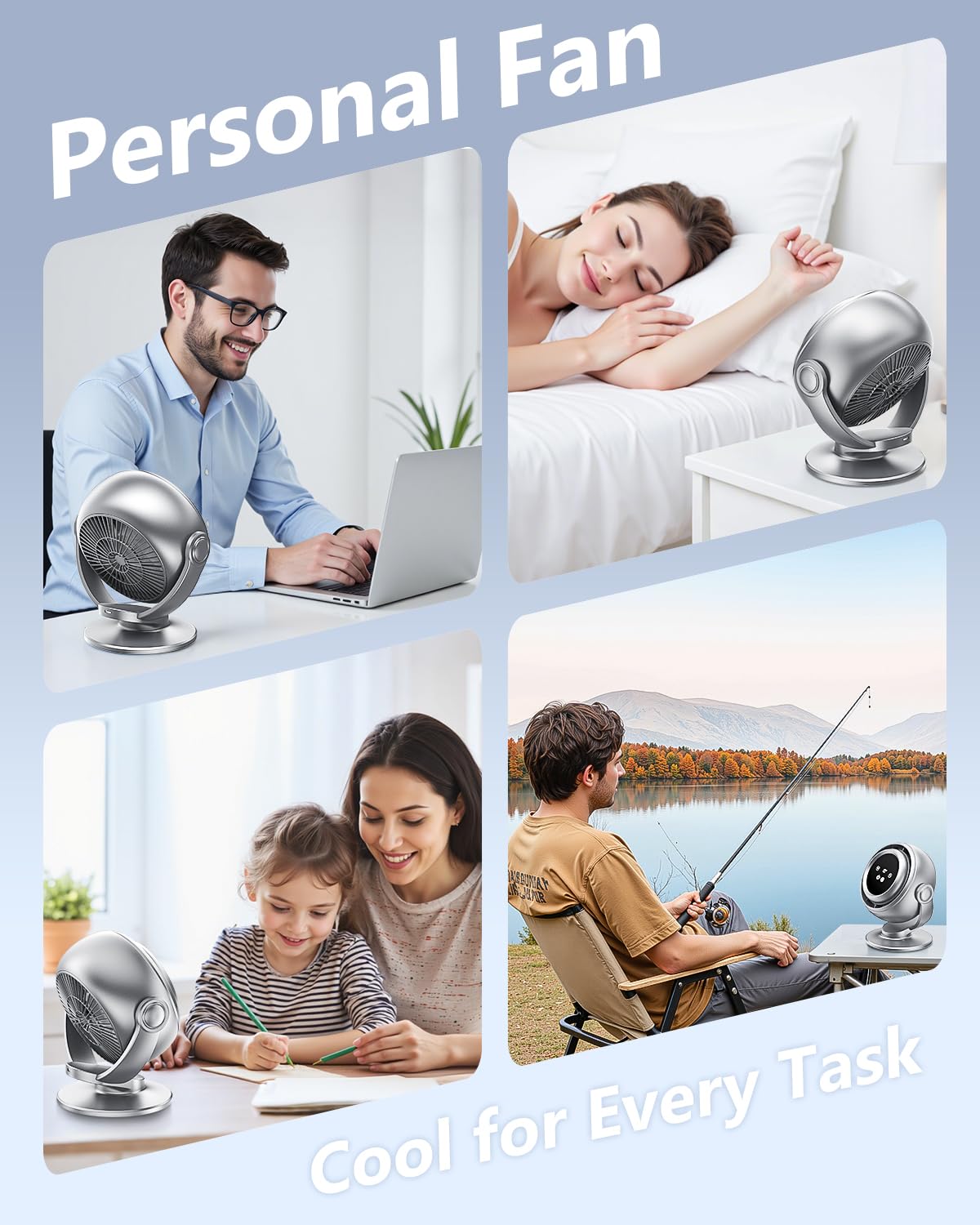 AGEYOU Desk Fan for Office, 90°Oscillating Fan with 6000mAh Rechargeable, 10 Speeds 4H Timer 270°Tilt Adjustment, 28dB Ultra-Quiet Portable Personal Table Fans, Gifts for Christmas Women Men Home