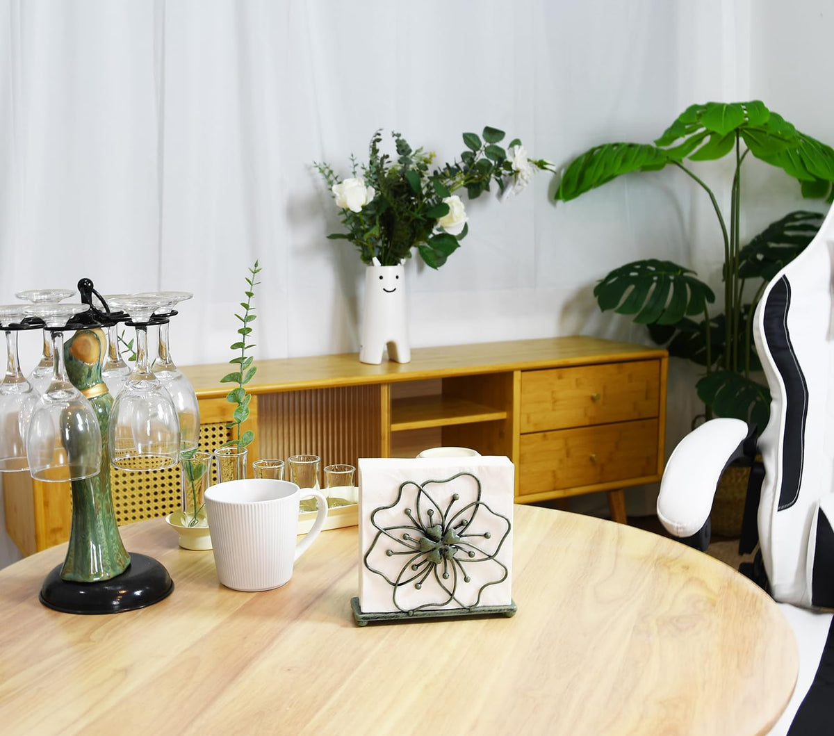 OwlGift Flower Style Napkin Holder, Freestanding Tissue Dispenser, Dining Table Napkin Storage for Home Kitchen Restaurant Picnic Party Wedding Housewarming – Green