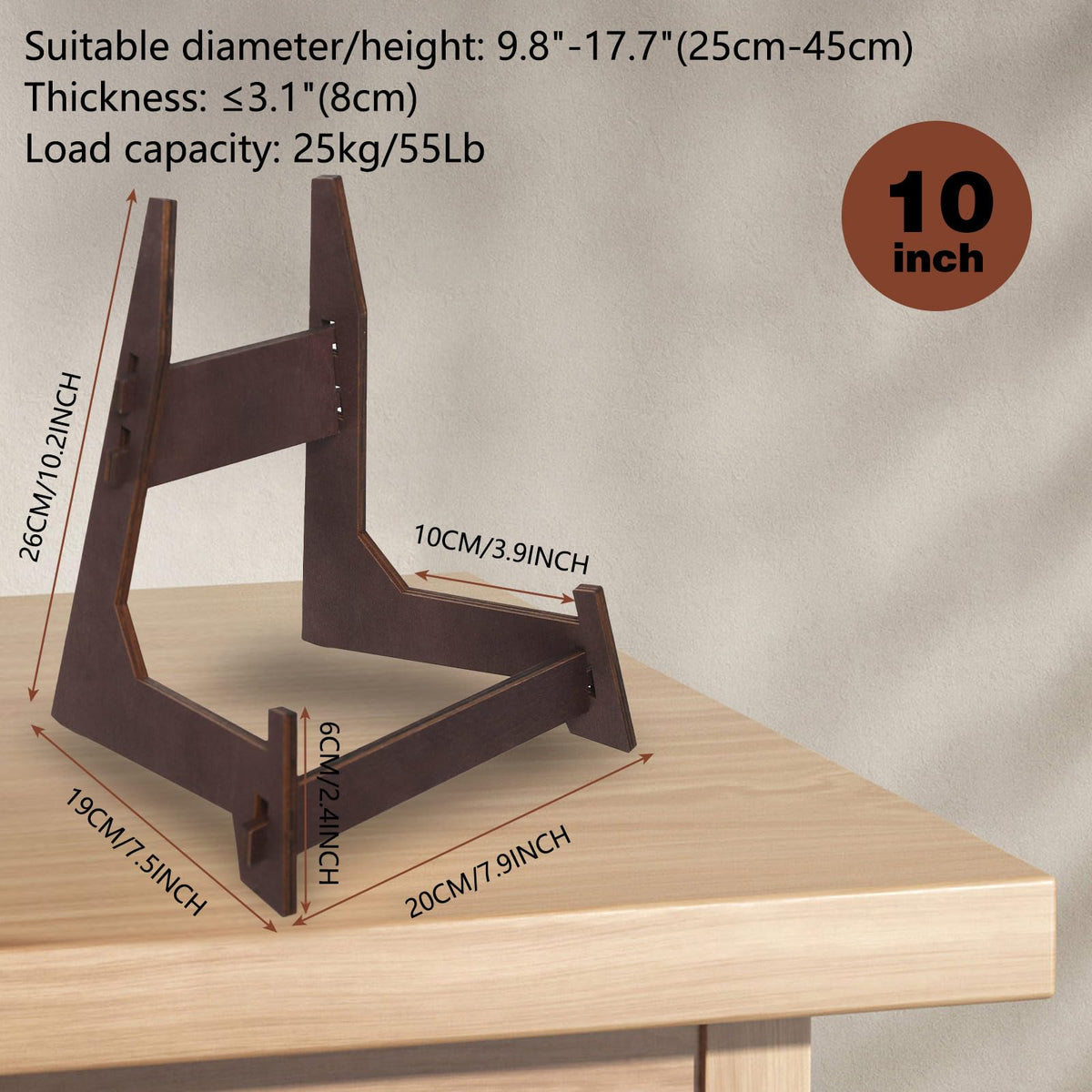 DMREFIT Plate Stands for Display,10 Inch wooden Plate Holder Display Stands,Frame holder stand for Book, Picture,plaque, Decorative Plate, Photo and Platter, Tabletop Art.(1 Pack )
