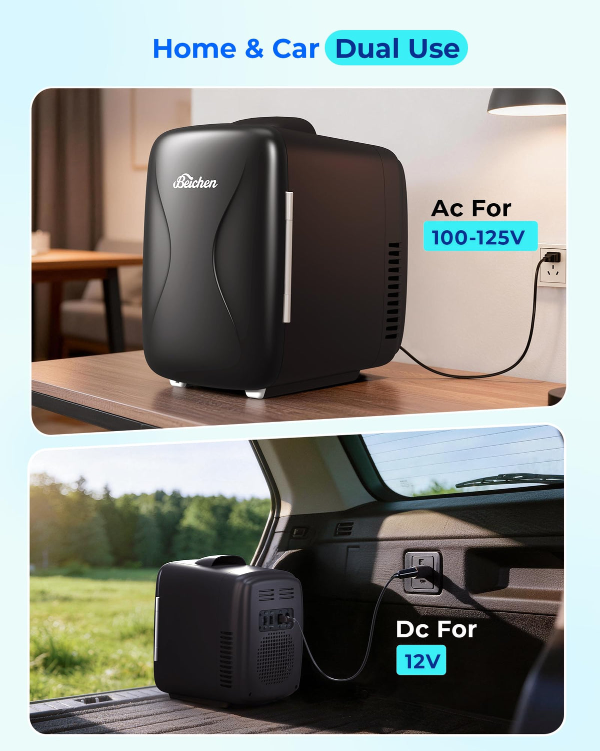 BEICHEN Mini Fridge, 4 Liter/6 Can Portable Cooler and Warmer Fridge for Drinks Skincare Food – Fast Cooling & Ultra-Quiet, Small Compact Refrigerator for Bedroom, Cosmetics, Office and Car(Black)