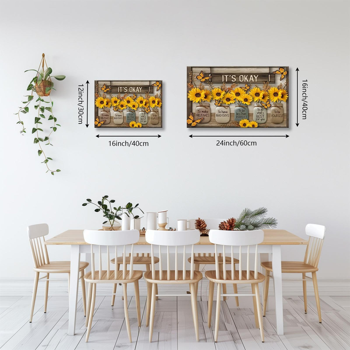 HYFBH Rustic Farmhouse Sunflower Wall Art Framed It's Okay Inspirational Quotes Post Yellow Sunflower Pictures Wall Decor Prints Artwork Canvas for Living Room Kitchen Office Ready to Hang 16x24In